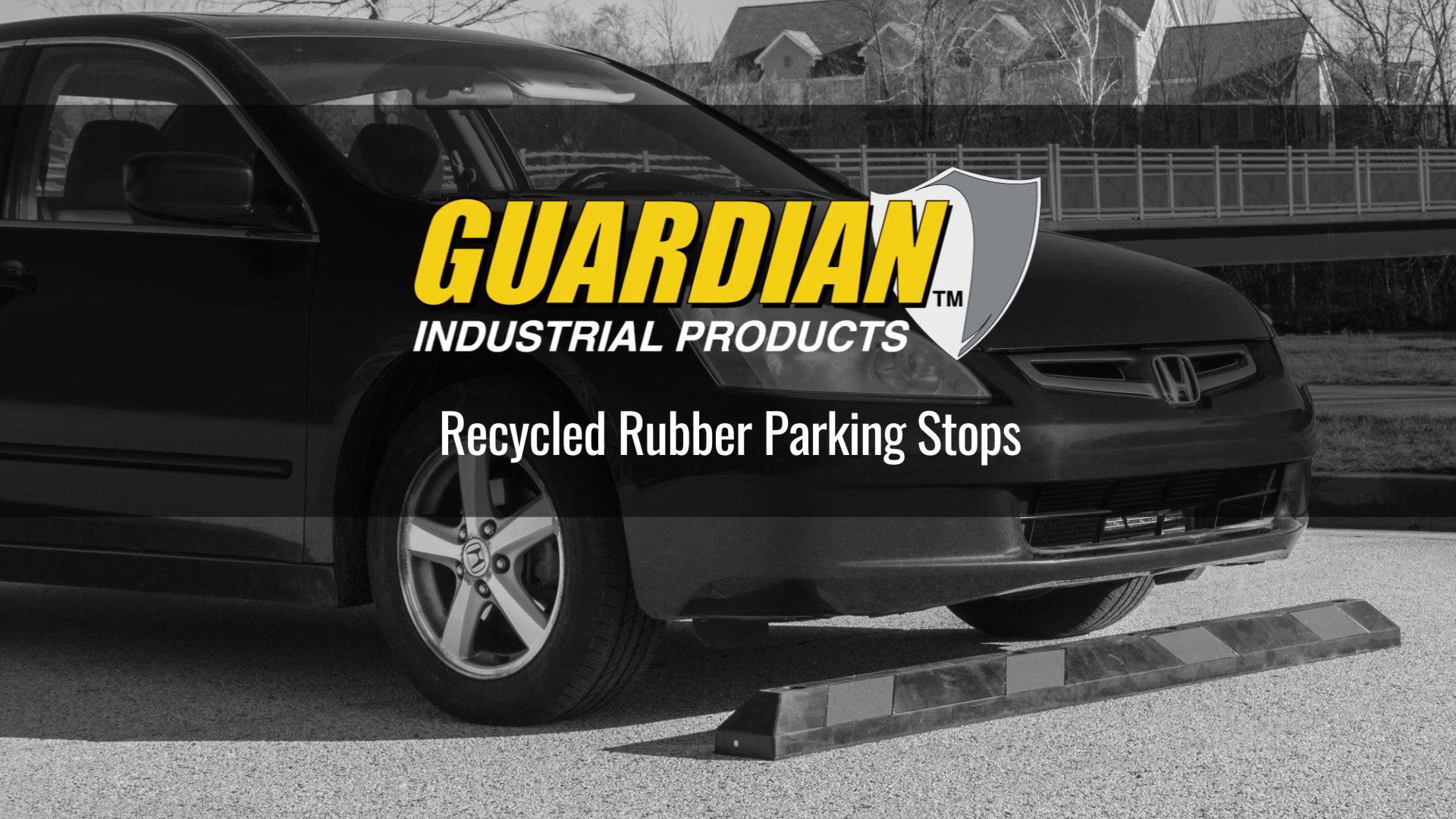 thumbnail video image 2 of Guardian Parking Stop, 2 Foot Long Rubber Curb with Mounting Holes, Black/Yellow, 2 of 11