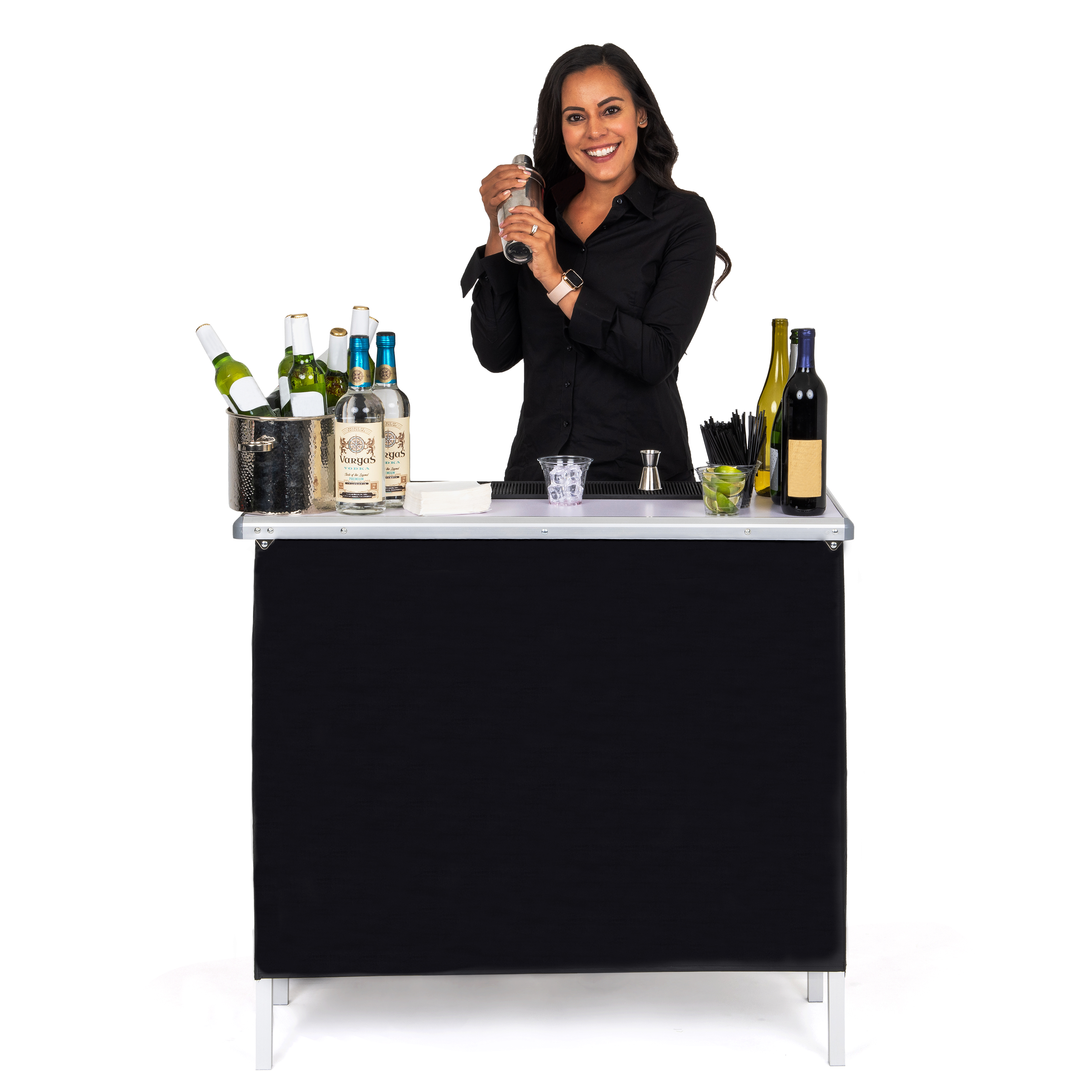 thumbnail video image 2 of GoBar Portable Bar Table for Events - Pop Up Mobile Bartending Station with Travel Carrying Case - Black, 2 of 7