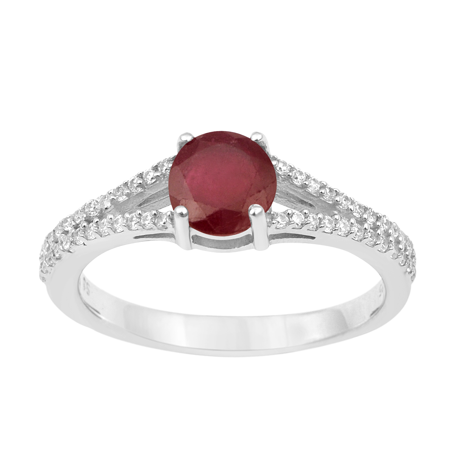 thumbnail video image 2 of 0.85 Ctw Round Shape Ruby 925 Sterling Silver Solitaire Split Shank Women Engagement Ring, 2 of 7