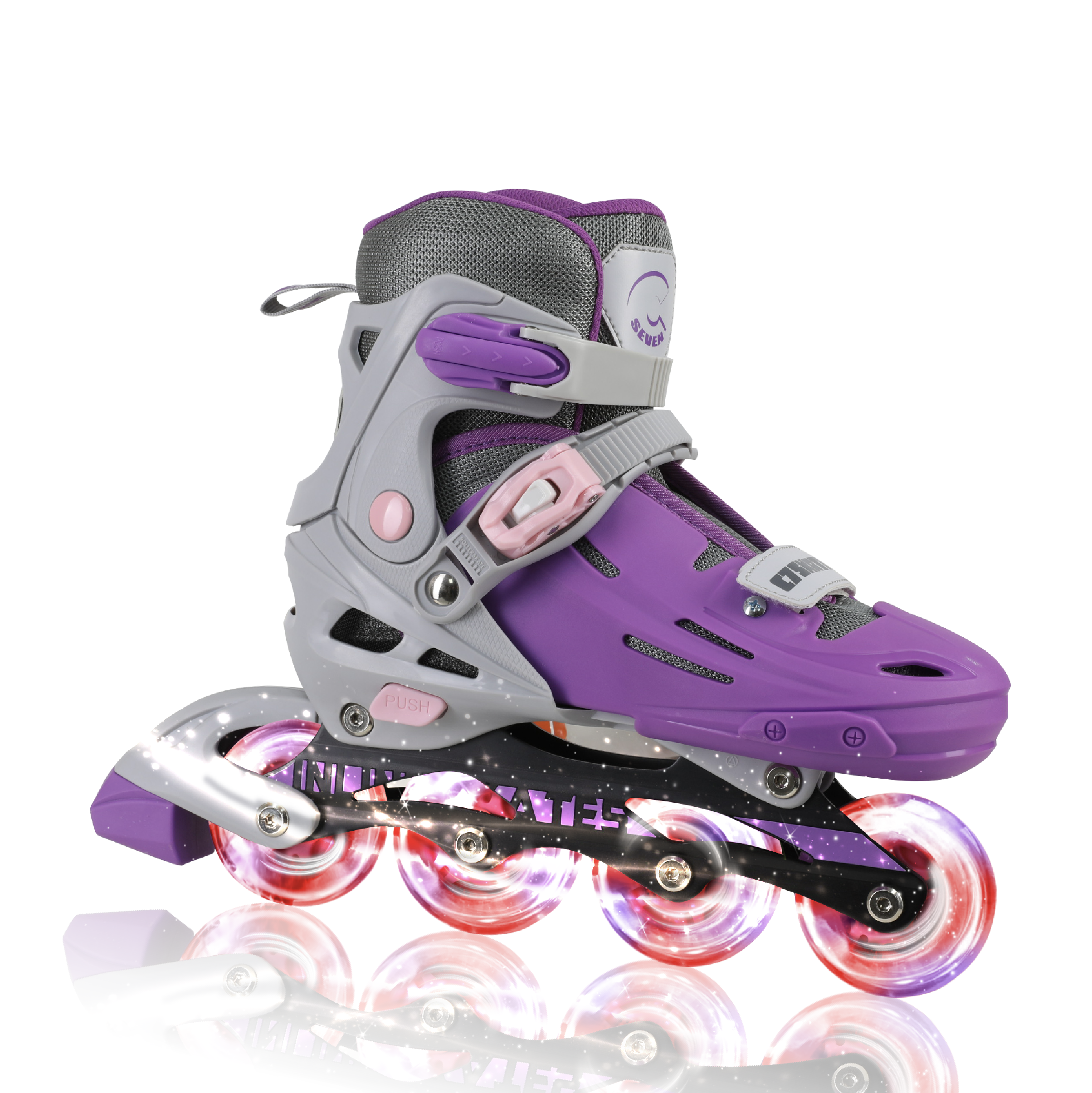 thumbnail video image 2 of C7skates Adjustable Kids Inline Skates with Light Up Wheels (Galaxy, Size M), 2 of 7