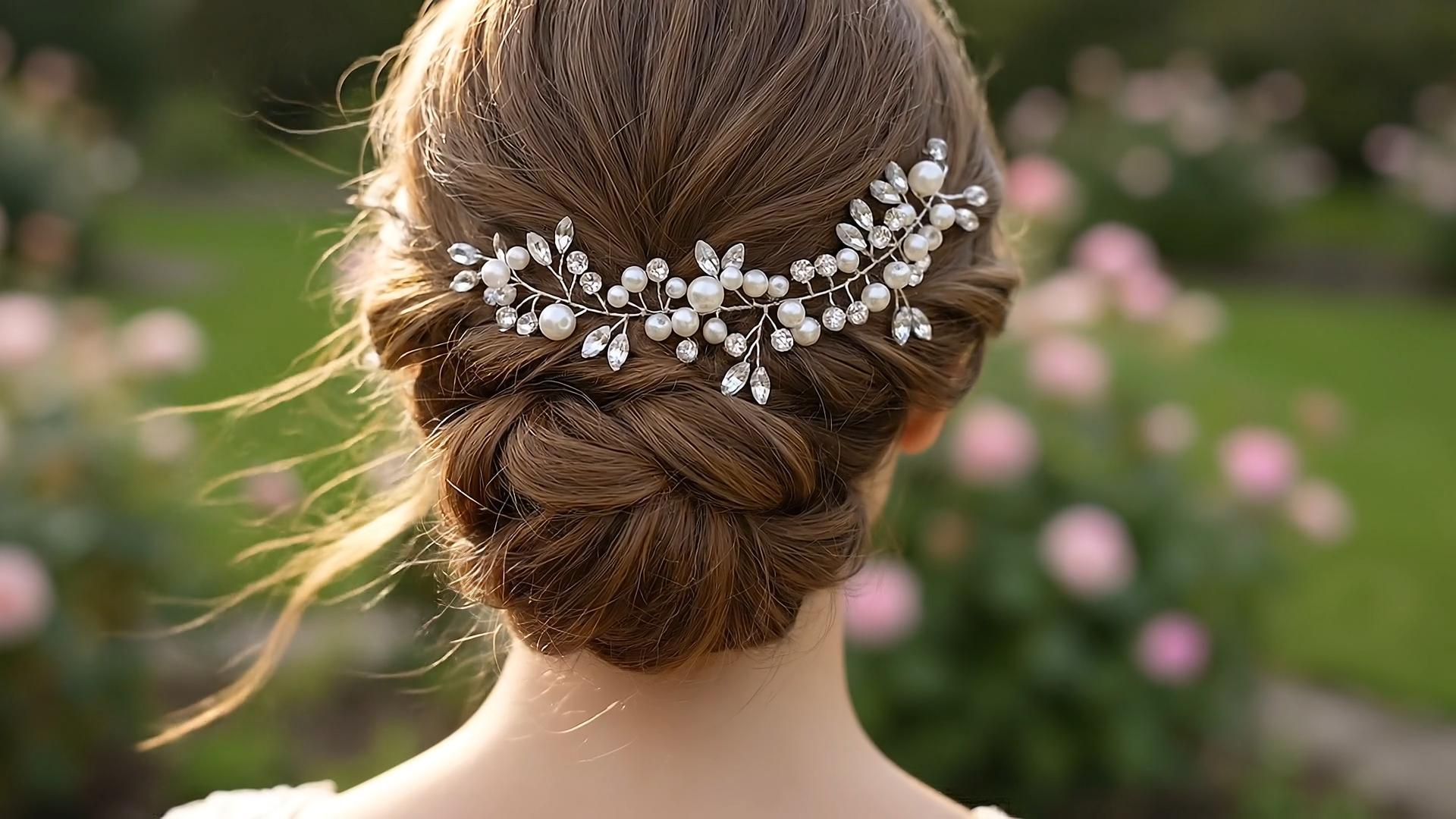 thumbnail video image 2 of Miallo Silver Crystal Pearl Wedding Headband, Hairmade Marquise Rhinestone Hair Vine, Elegant Hair Accessories for Bride, 2 of 8