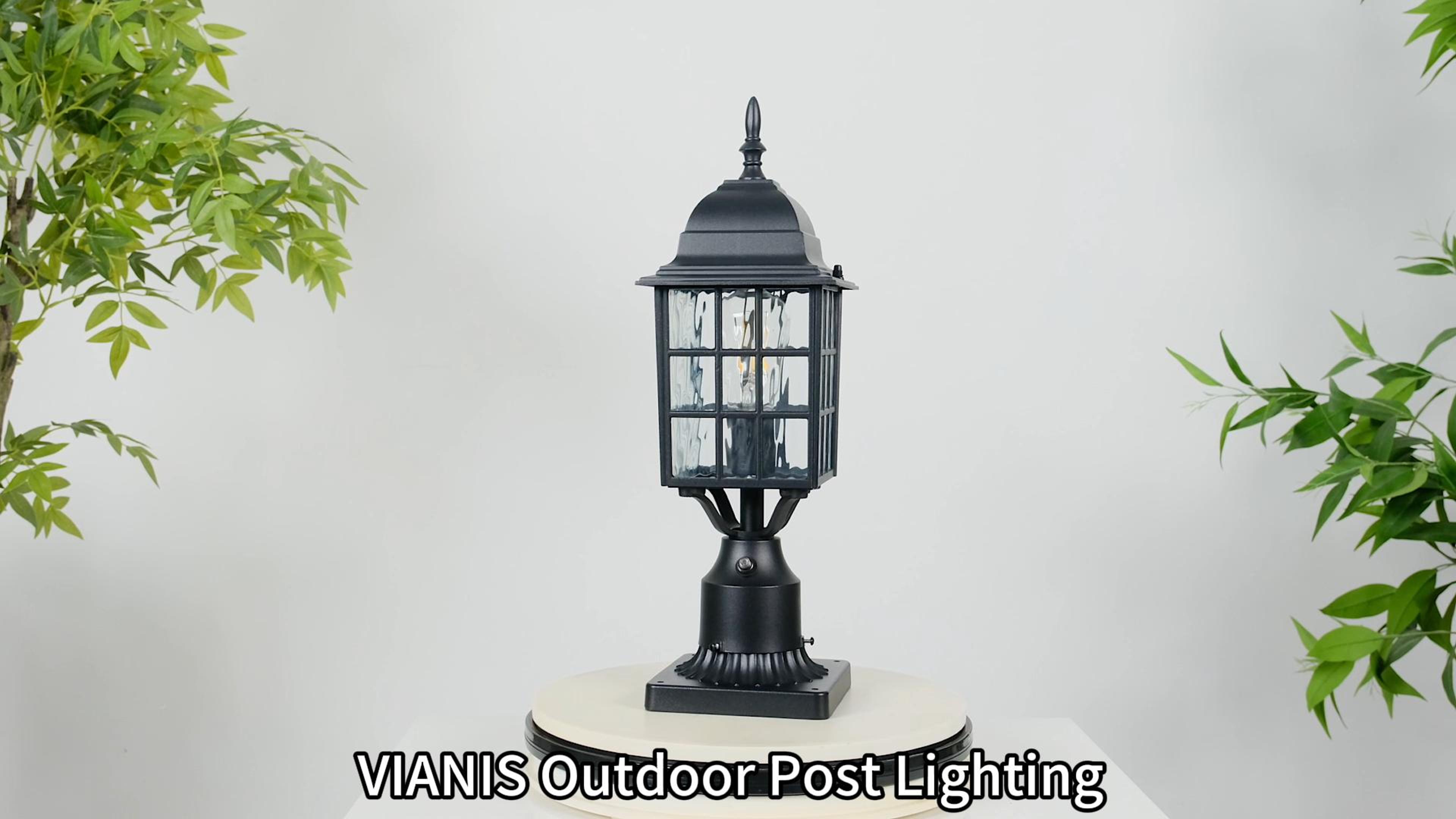 thumbnail video image 2 of VIANIS Dusk to Dawn Outdoor Post Lights with 3-inch Pier Mount Base, 19.3" Exterior Post Lantern Fixture with Tempered Glass, Anti-Rust Die-Cast Aluminum Light Posts for Outside, Matte Black Lampost, 2 of 10