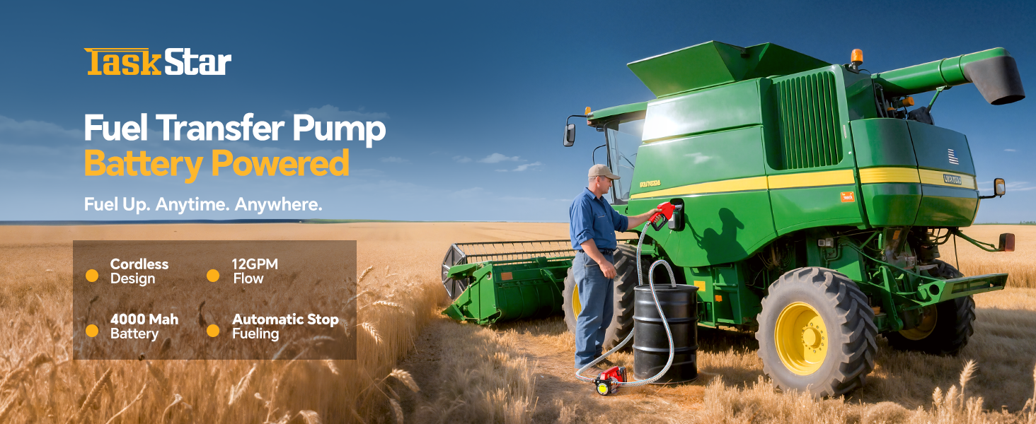 thumbnail video image 2 of TaskStar 21V Cordless Diesel Transfer Pump Kit: 12GPM Self-Priming, Auto Shut-Off Nozzle & Hose, 1×4.0Ah Battery, for Diesel/Kerosene, 2 of 17