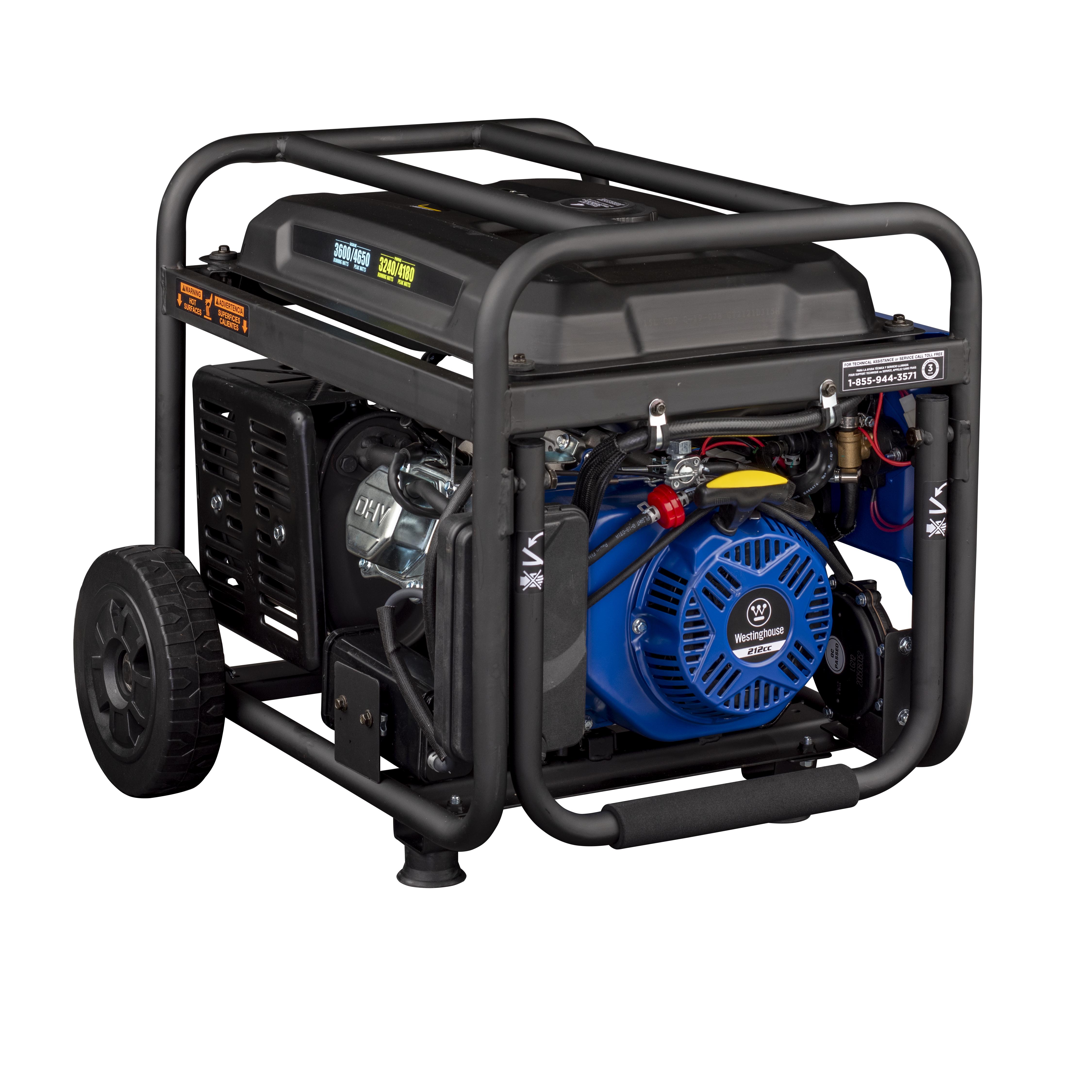 Gas and Propane Electric Start Portable Generator Westinghouse WGen3600DF Dual Fuel 3600 Rated Watts & 4650 Peak Watts 