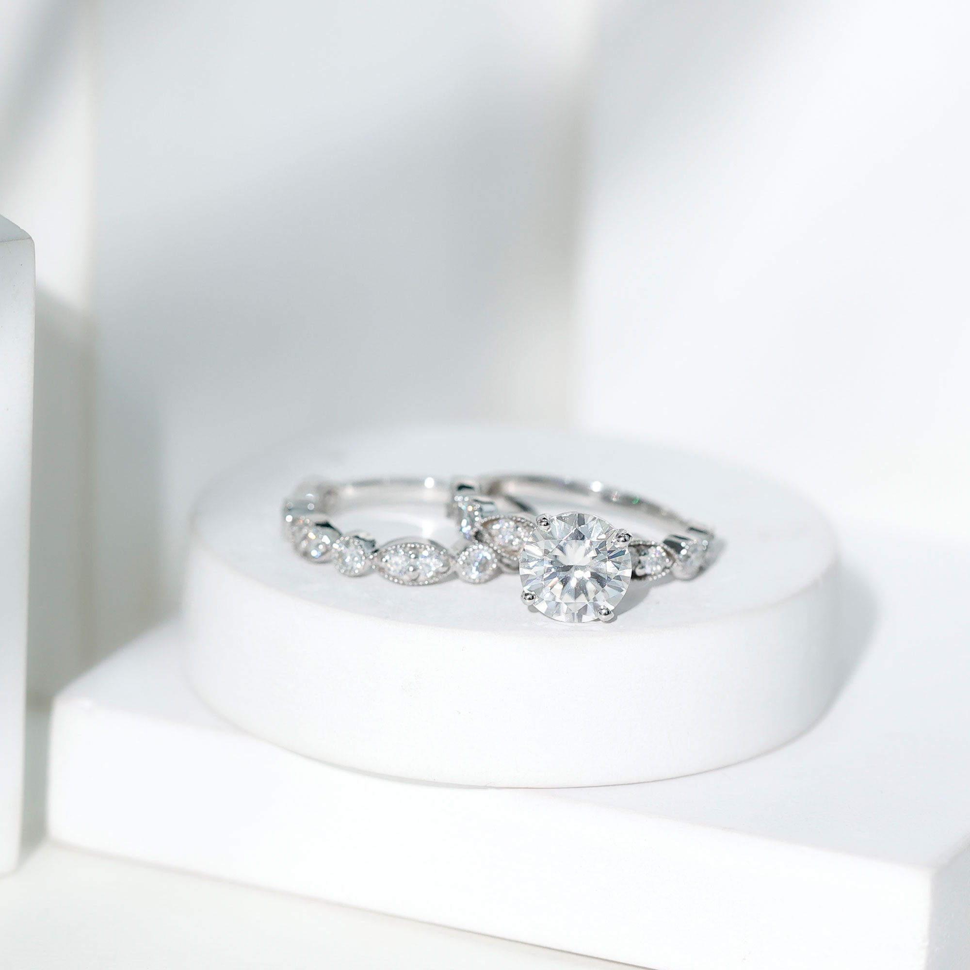 thumbnail video image 2 of Rosec Jewels Moissanite Wedding Ring Set for Women - 2 Carat Engagement Ring with Band - D-VS1 Grade Authentically Certified, 925 Sterling Silver, US 4.00, 2 of 9