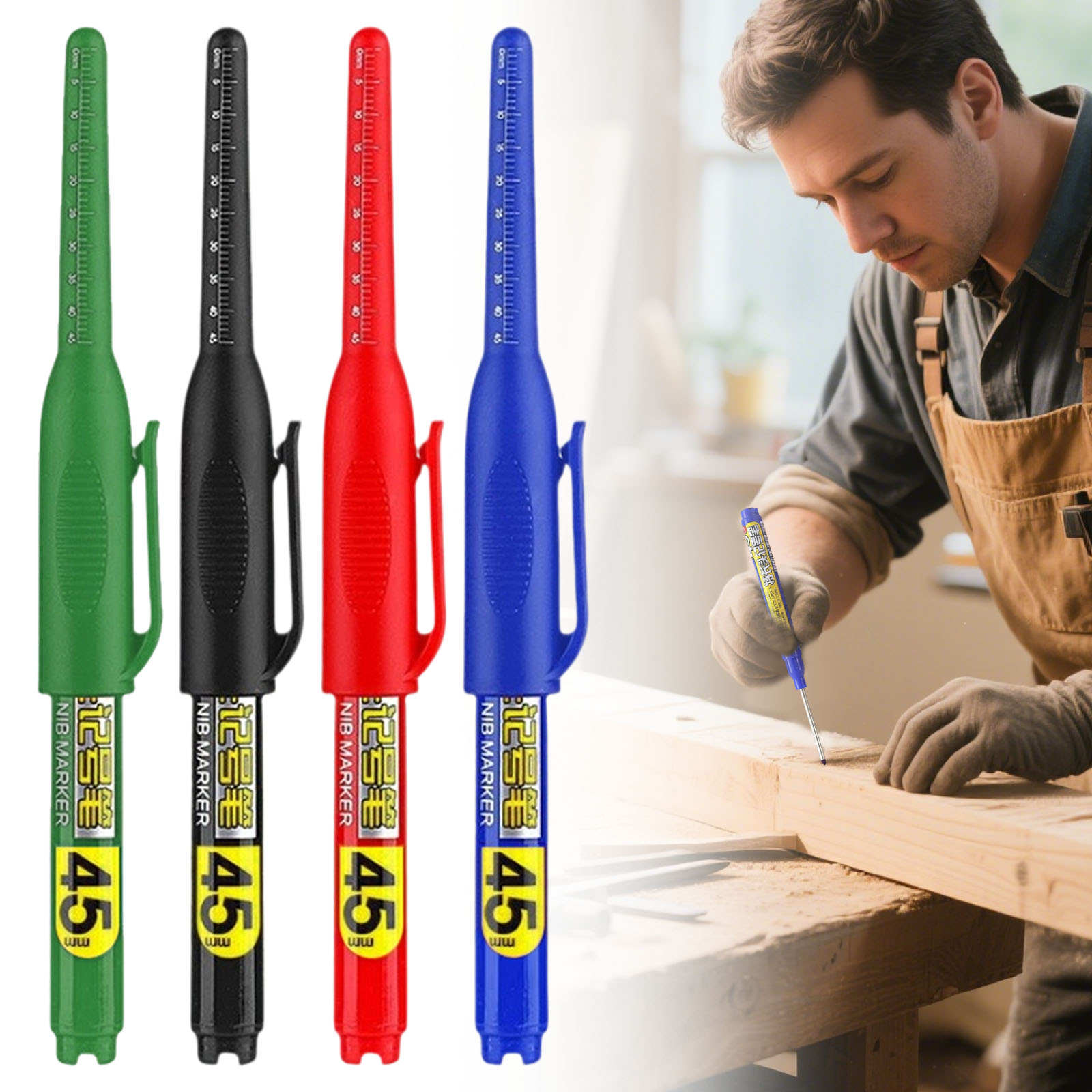 thumbnail video image 2 of CoreLiving Long Nib Permanent Marker Deep Hole Writing Pen for Construction Woodworking Metal Plastic, 45mm Extended Reach, Quick Dry Ink, Multi-purpose Marking Tool, 1-Pack, 2 of 11