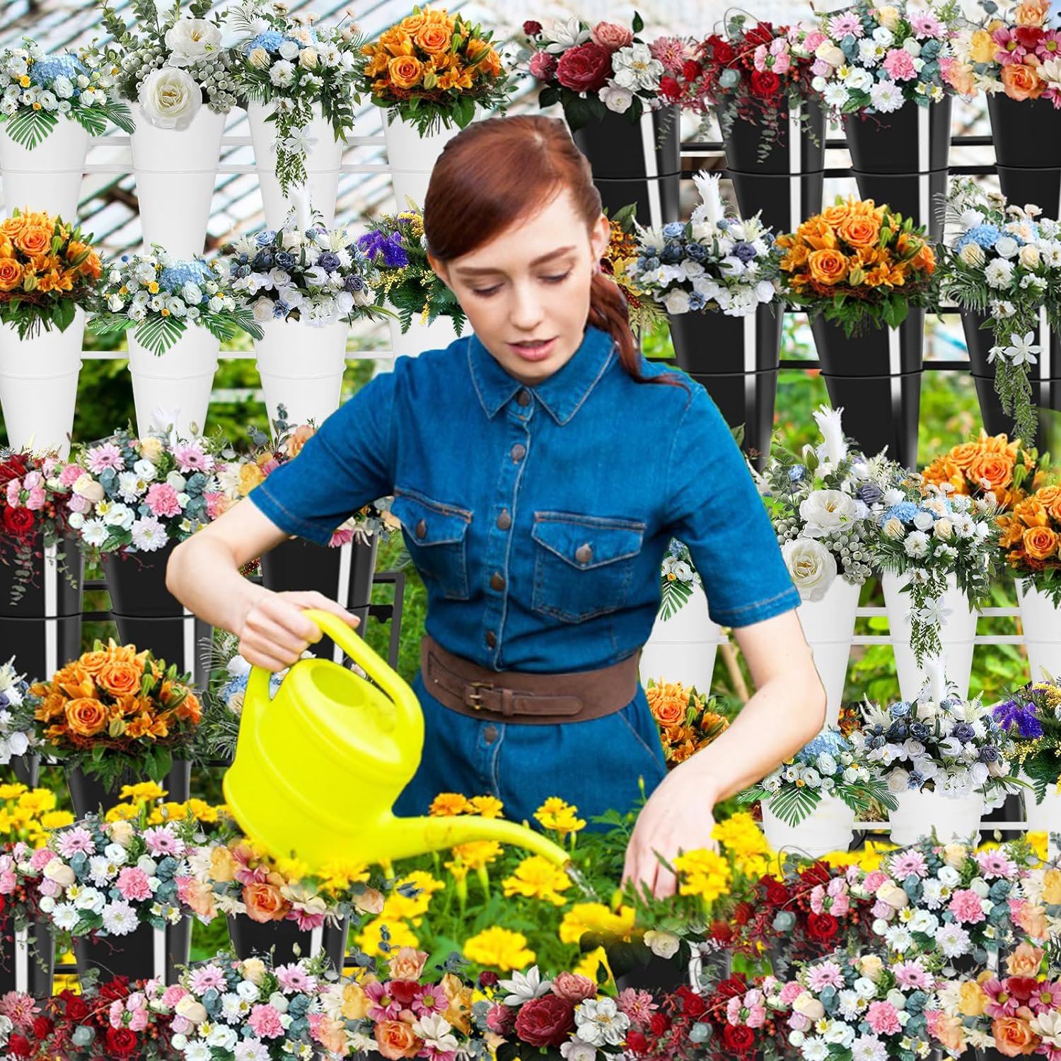 thumbnail video image 2 of XiMeijiun,Flower display stand three layers with easy rolling wheels, 12 flower buckets, space saving, wide application, 2 of 9