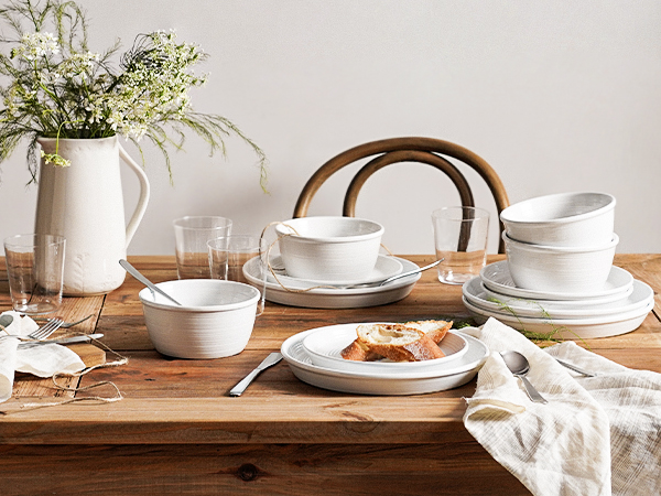 thumbnail video image 2 of LE TAUCI 12-Piece Ceramic Dinnerware Set for 4, Kitchen Plates and Bowls Set, Durable White Dinner Set, Microwave & Dishwasher Safe Tableware, 2 of 13