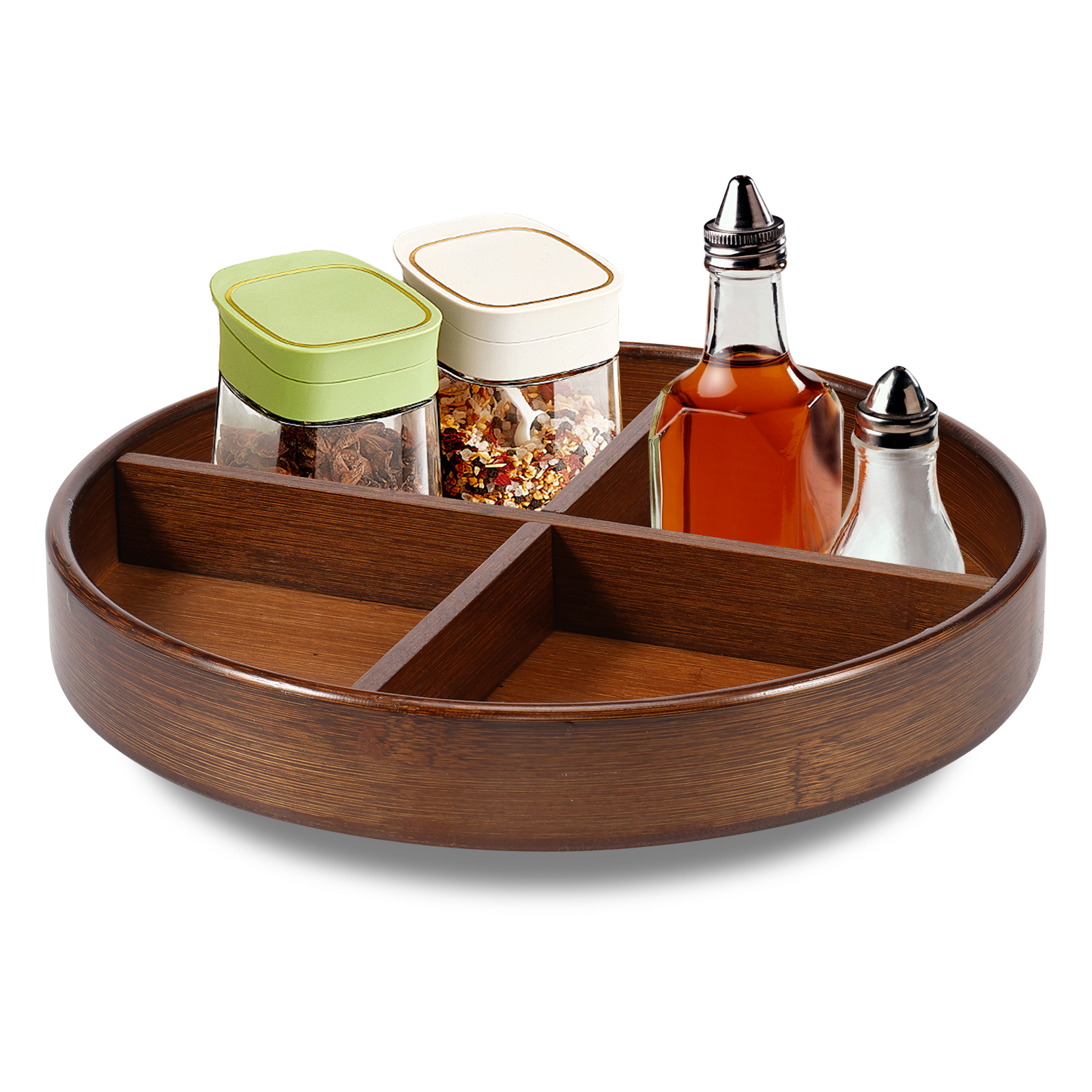 thumbnail video image 2 of AEVXKHI 2PCS 360° Rotating Turntable Divided Tray, Bamboo Turntable Organizer, Smooth Organizer Tray for Countertop Cabinet, 2 of 10