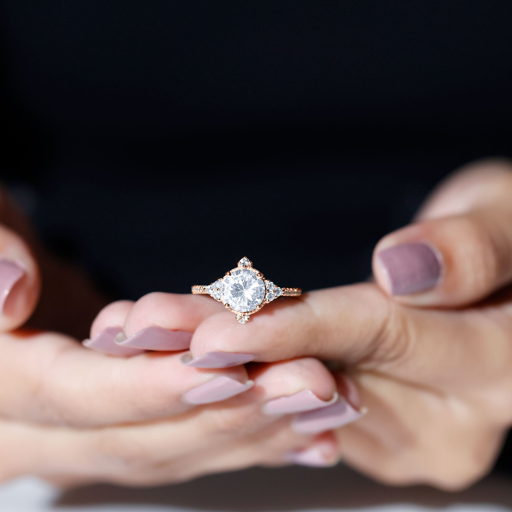 thumbnail video image 2 of Rosec Jewels Lab Diamond Engagement Ring 2 Carat - Vintage Inspired Ring (8 mm, EF-VS Grade), 10K Yellow Gold, US 5.00, 2 of 9