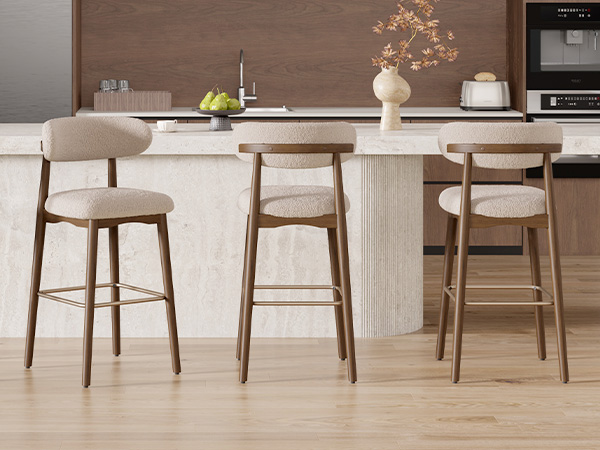 thumbnail video image 2 of Hawsaiy Counter Height Bar Stools Set of 4, 26" Solid Wood Barstools with Curved Back, Upholstered Fabric Seat & Metal Footrest, Mid-Century Modern Kitchen Island Chairs, Green, 2 of 12