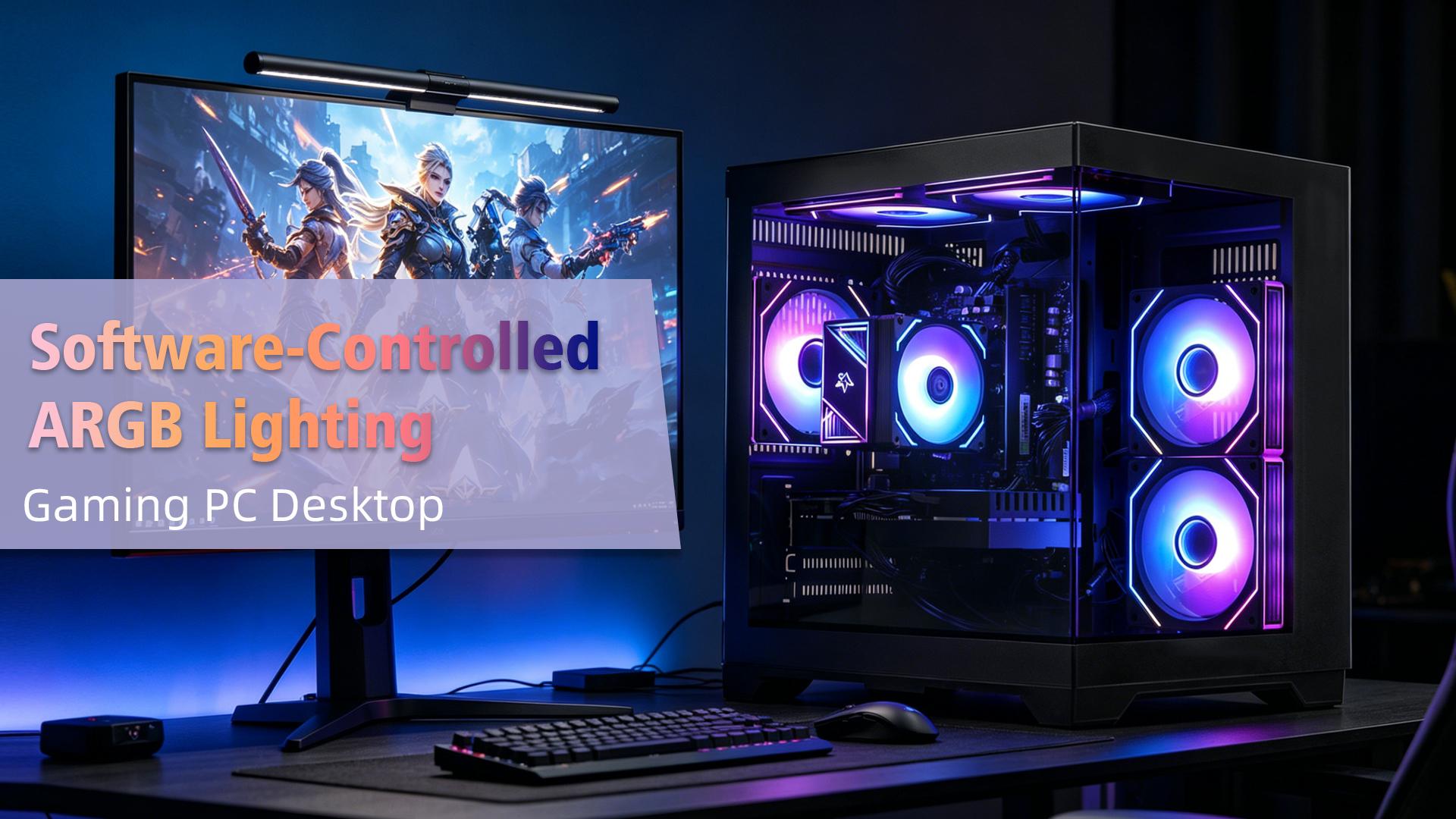 thumbnail video image 2 of Hoengager King Gaming PC Desktop- AMD Ryzen 5 5500, Radeon RX 6500 XT 4GB, 16GB DDR4 ,1TB PCIe SSD ,ARGB Software ,Windows 11 Prebuilt Gaming PC, 2 of 13