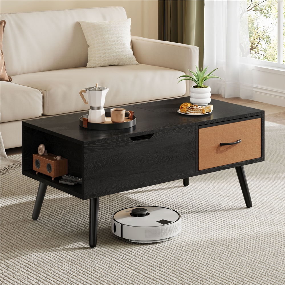 thumbnail video image 2 of Alden Design Lift Top Coffee Table with Hidden Compartment & 2 Open Storage, Black, 2 of 7