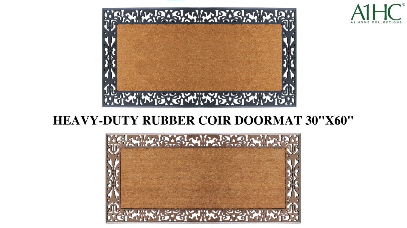 thumbnail video image 2 of A1HC First Impression Rubber and Coir Door Mat, 30" X 60", Bronze/Beige, Heavy Duty, Extra Large Size Doormat Outdoor Entrance, 2 of 7