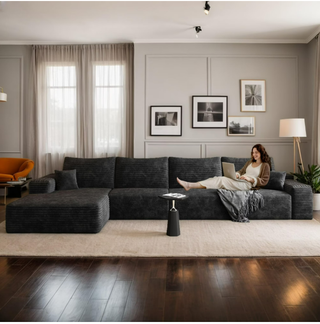 thumbnail video image 2 of CKEASEAN 107" Oversized Boneless Couch with Right L-Shape Chaise, Modern Modular Sectional Sofa with Deep Seat, No Assembly Required, Cloud Sectional Couch, Corduroy Fabric, 2 of 12