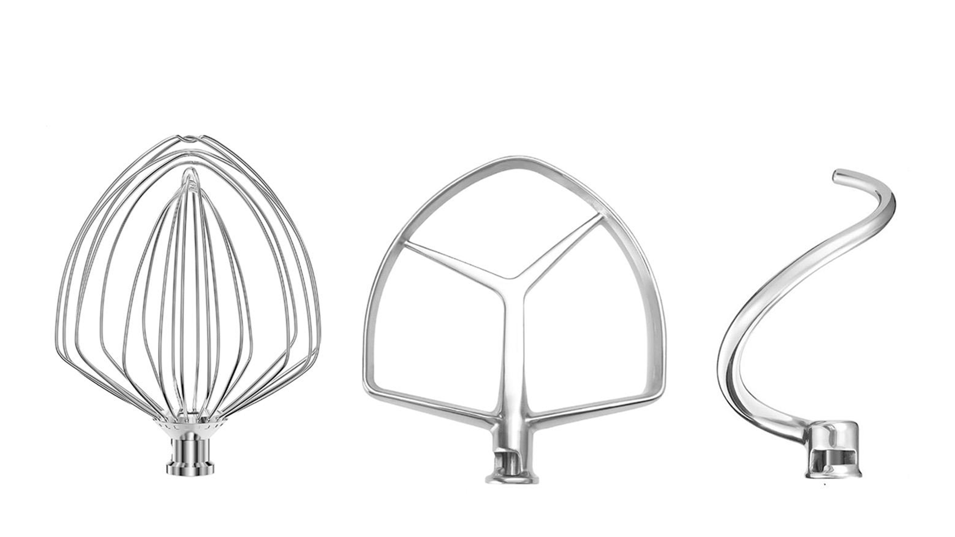 thumbnail video image 2 of Spiral Dough Hook, Flat Beater & Whisk Set for KitchenAid 7 Qt Bowl-Lift Mixers – Stainless Steel Replacement Attachments, Dishwasher Safe, 2 of 11