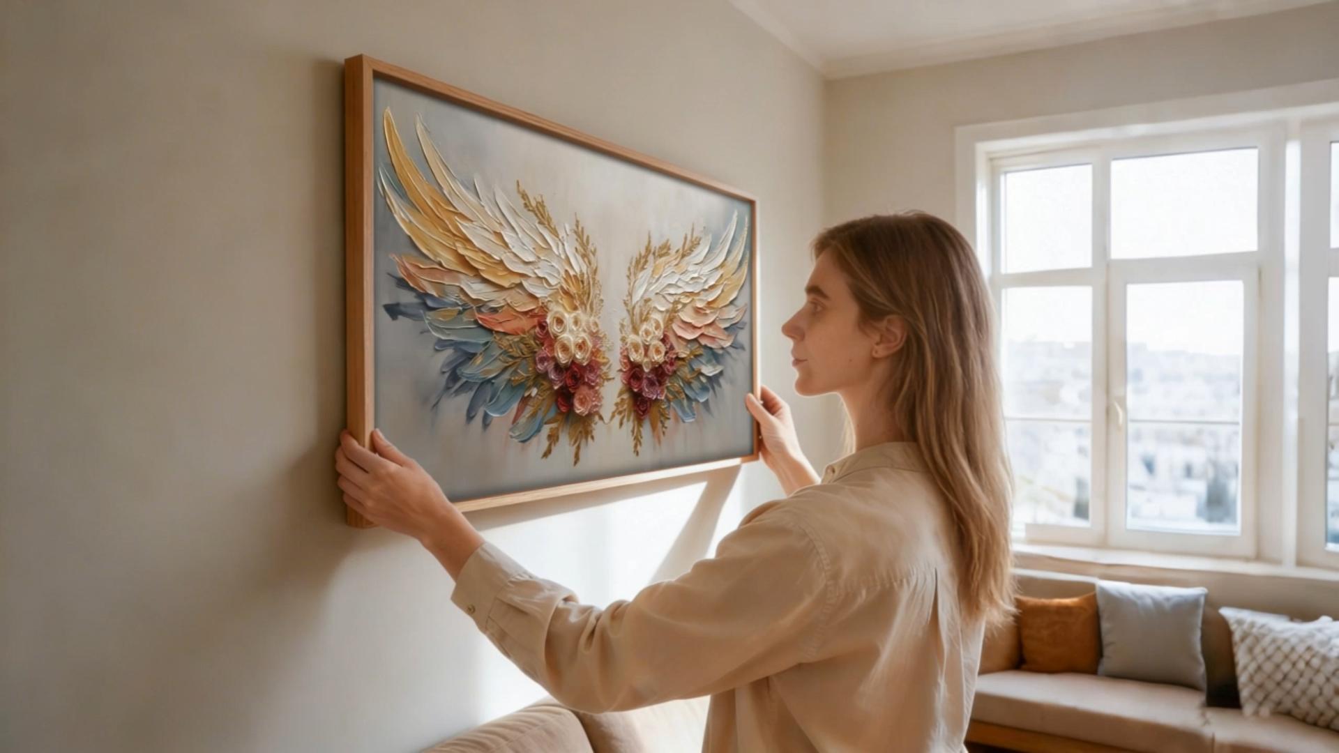 thumbnail video image 2 of TOARTi Angel Wings Canvas Wall Art Colorful Rose Floral Framed Painting Boho Abstract Decor for Living Room Bedroom Office 20x40 Inch, 2 of 10