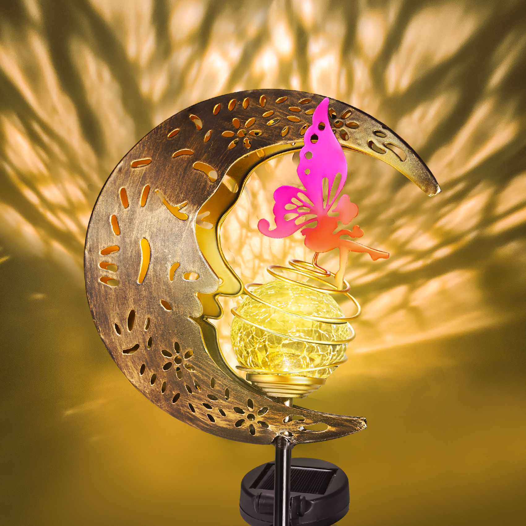 thumbnail video image 2 of 32" Moon Fairy Solar Garden Lights，Garden Solar Lights Decor, Pathway Outdoor Stake Lights, Landscape Lights for Yard, 2 of 7