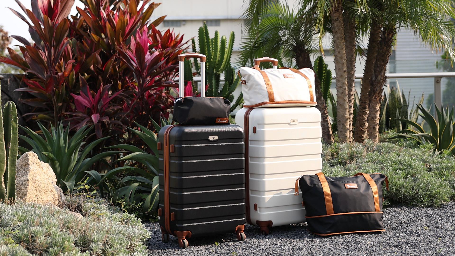 thumbnail video image 2 of 6 Piece Luggage Sets, with Travel Duffle Bags, Lightweight ABS Hard Suitcase, Black Tan, 2 of 12