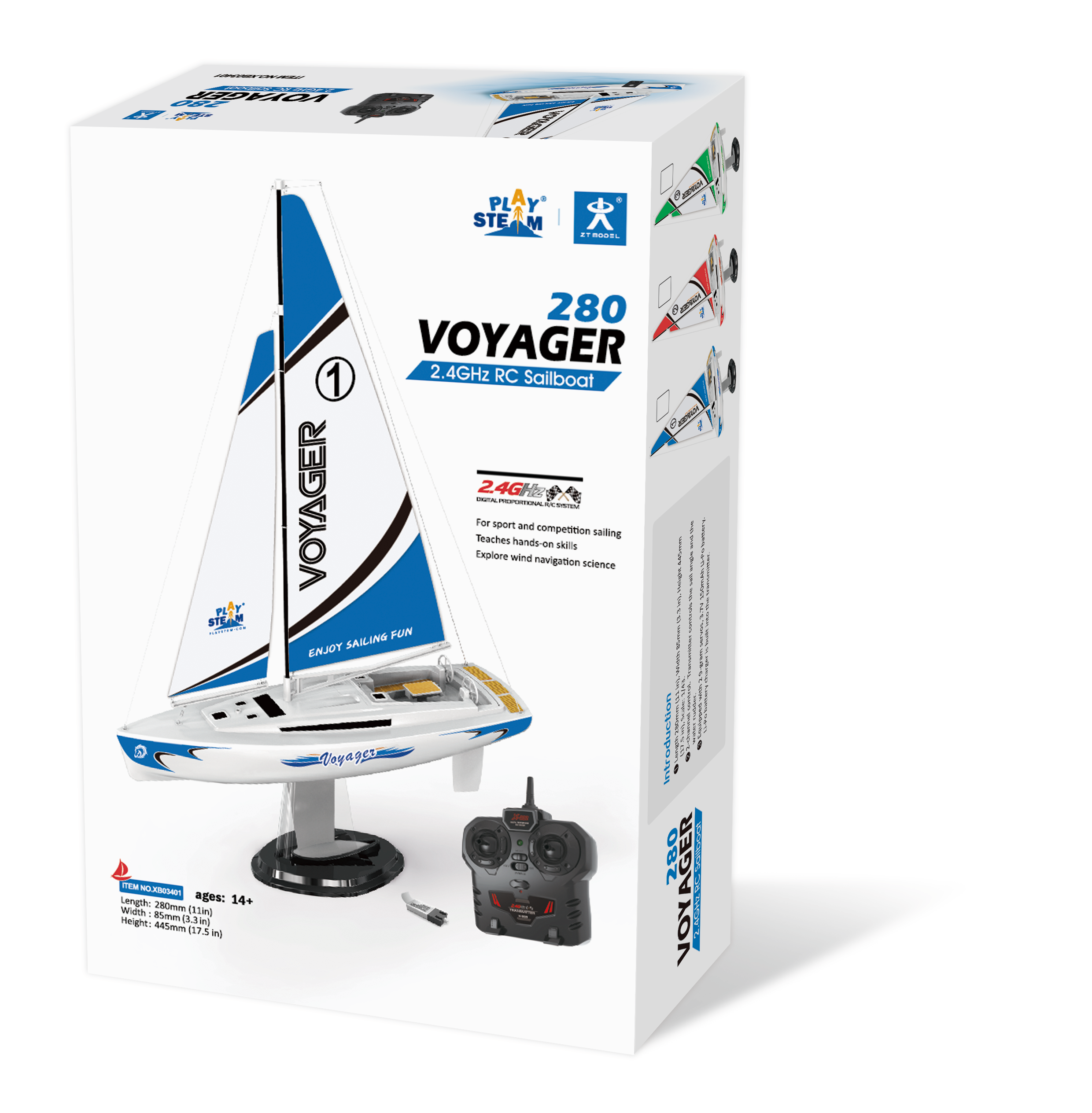 thumbnail video image 2 of PLAYSTEAM Voyager280 STEM Educational 2.4GHz RC Sailboat, Wind-Powered Remote Control Boat Toy with Adjustable Sail and Rudder, Green, 2 of 8