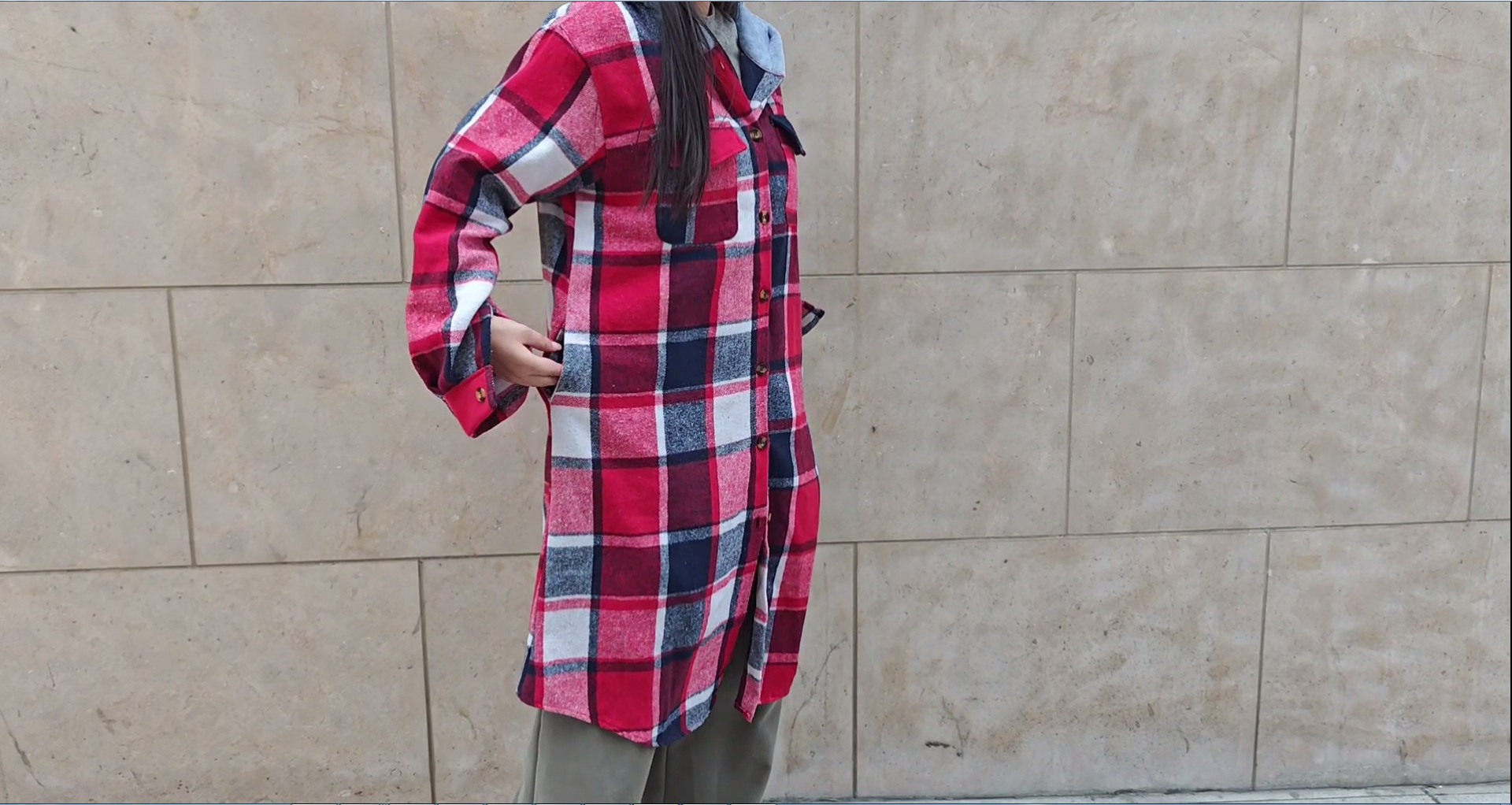 thumbnail video image 2 of Womens Long Flannel Jackets, Plaid Shirts for Women Winter Travel Long Sleeve Button-Up Shirt Hoodie Jackets with Chest Pockets and Side Pockets, 2 of 9