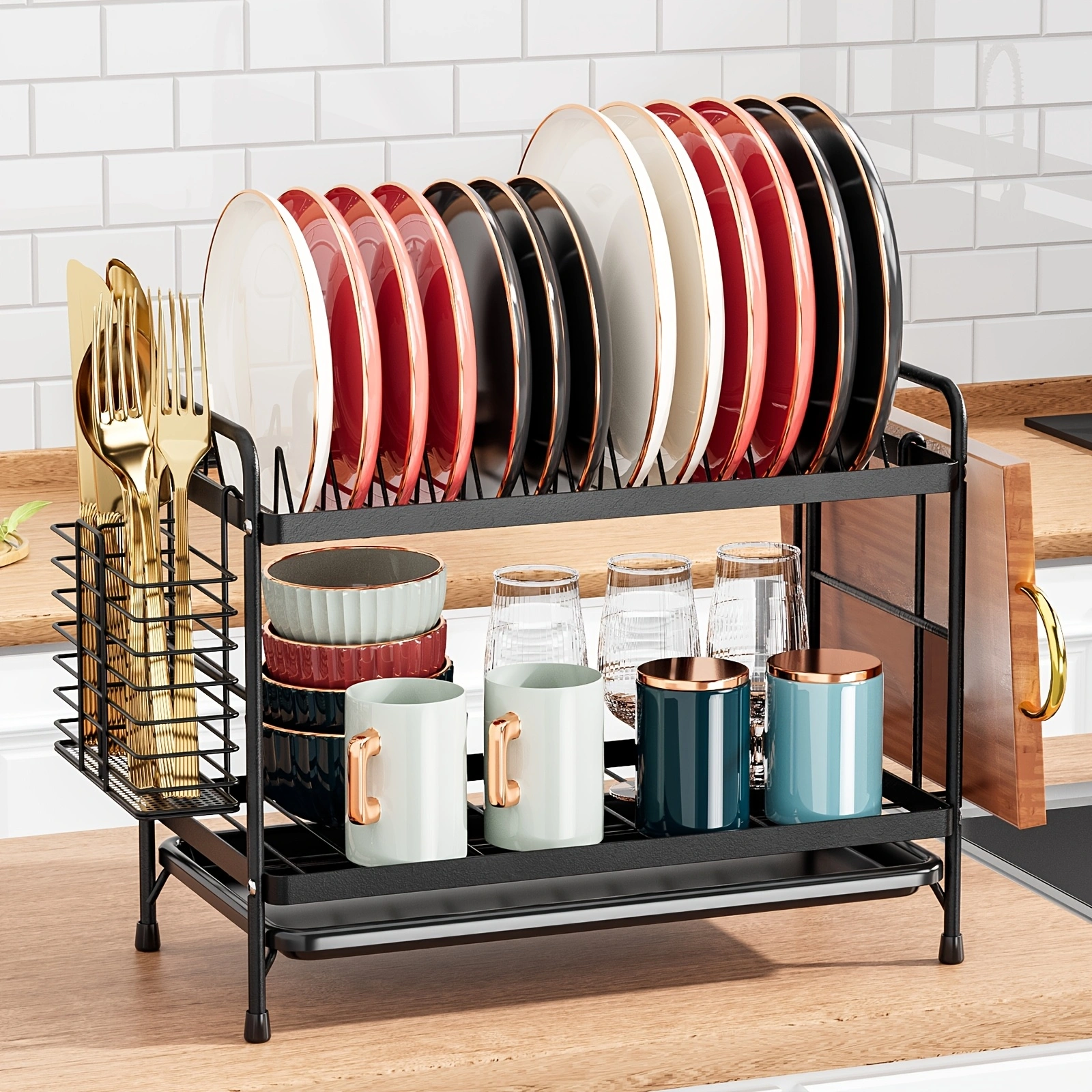 thumbnail video image 2 of ​MAROAUO Dish Drying Rack 2-Tier Square with Utensil Holder and Drain Board, Sink Organizer, Kitchen Sink Dish Drainer, Black, 1pc, Standard Size​, 2 of 11