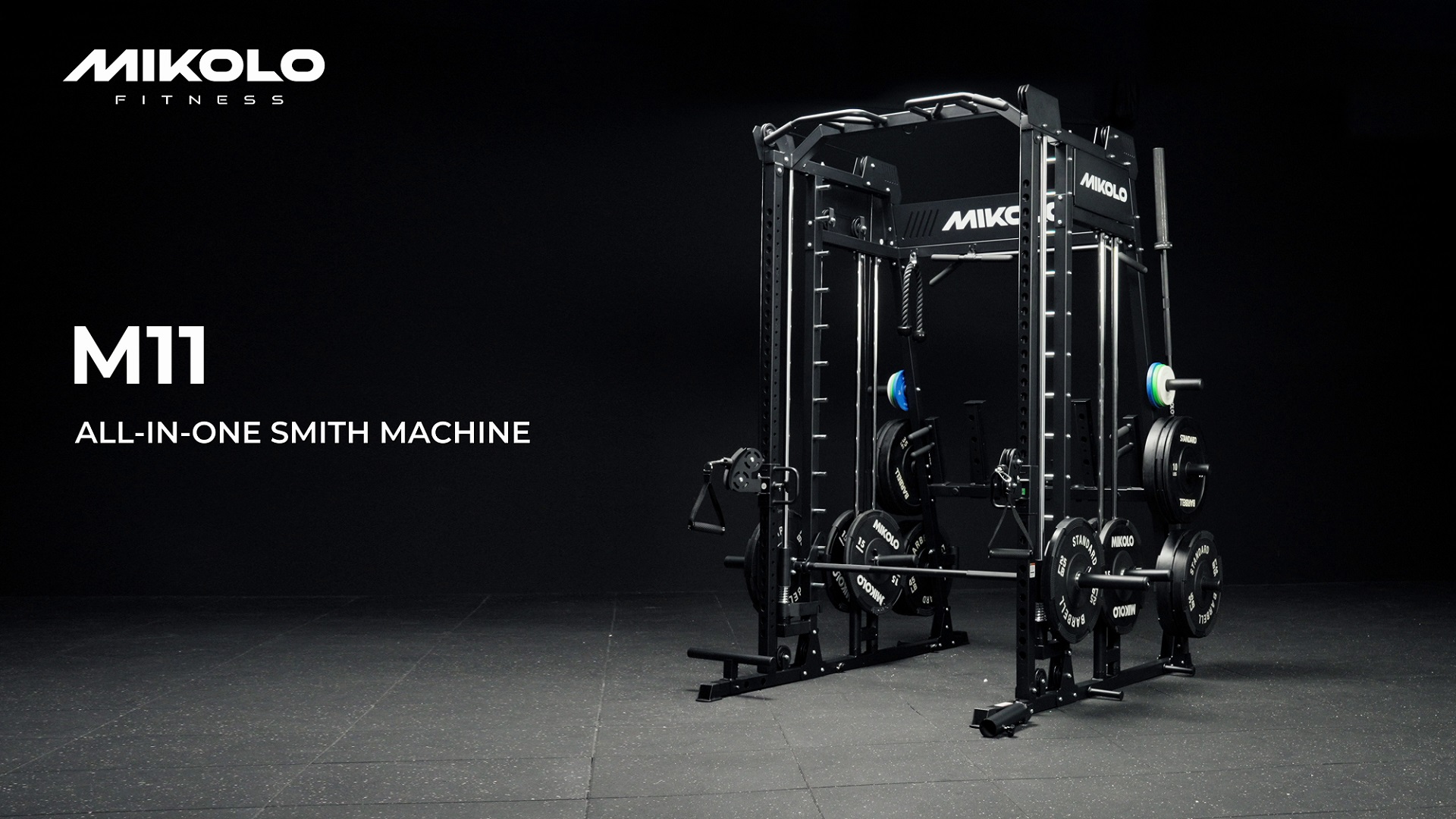 thumbnail video image 2 of Mikolo M4 2.0 Smith Machine, All-in-One Power Rack Cage with Adjustable Cable Crossover, Vertical Leg Press and Smith Bar with 1500 lbs Capacity Barbell Combo, 2 of 11