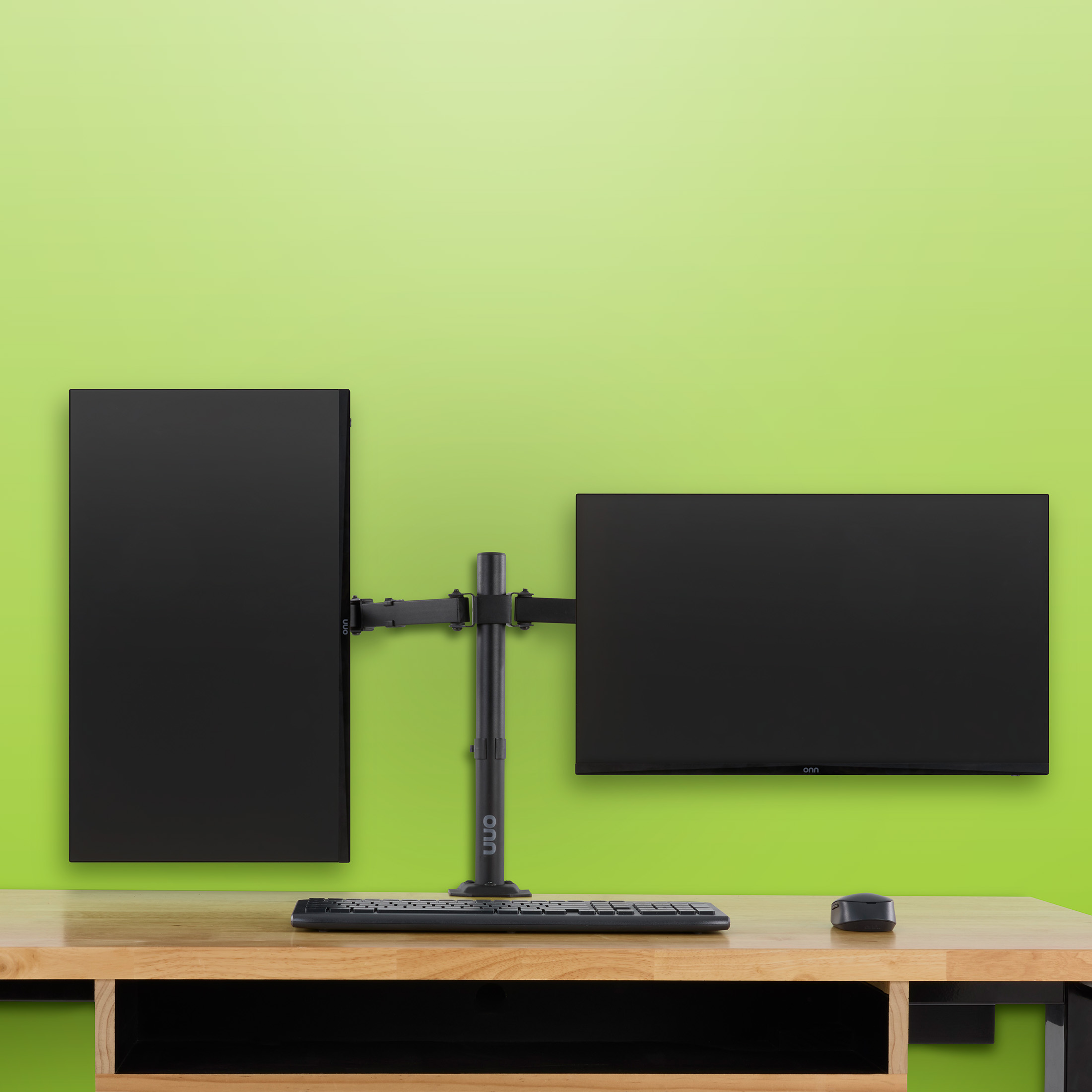 thumbnail video image 2 of onn Full Motion Dual Monitor Desk Mount, Fits 2 Screens Up to 32 inches - Rotate, Tilt & Swivel, 2 of 12