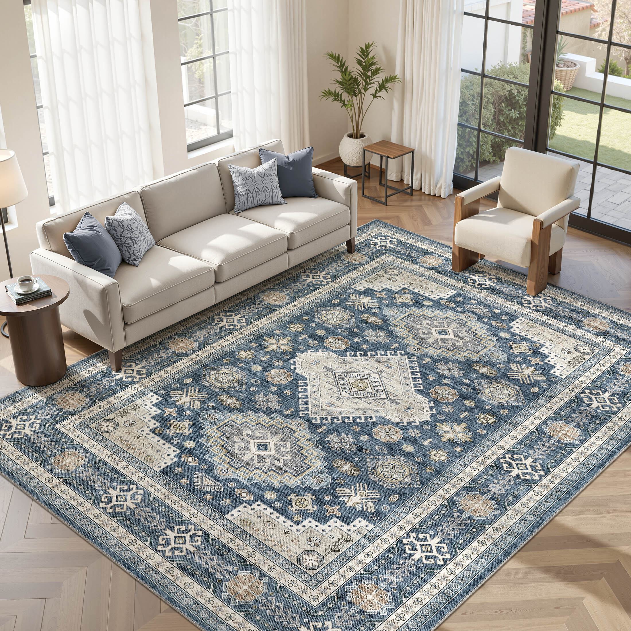 thumbnail video image 2 of UERMEI 8'x10' Washable Area Rugs for Living Room, Modern and Vintage Non Slip Carpet, Low Pile Indoor Rug for Bedroom Home Decor Carpets, Beige Brown, 2 of 11