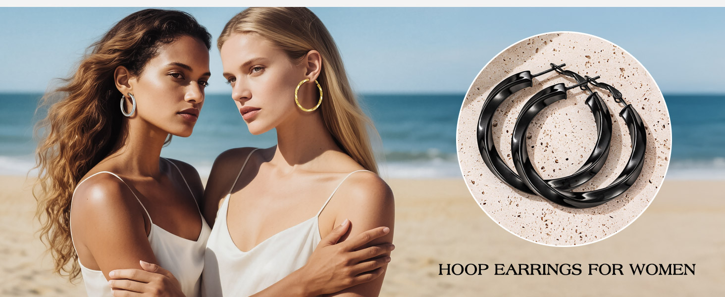 thumbnail video image 2 of Bestyle Women's Black Twist Hoop Earrings Thick Hypoallergenic Cartilage Earrings for Everyday Wear - 30mm, 2 of 9