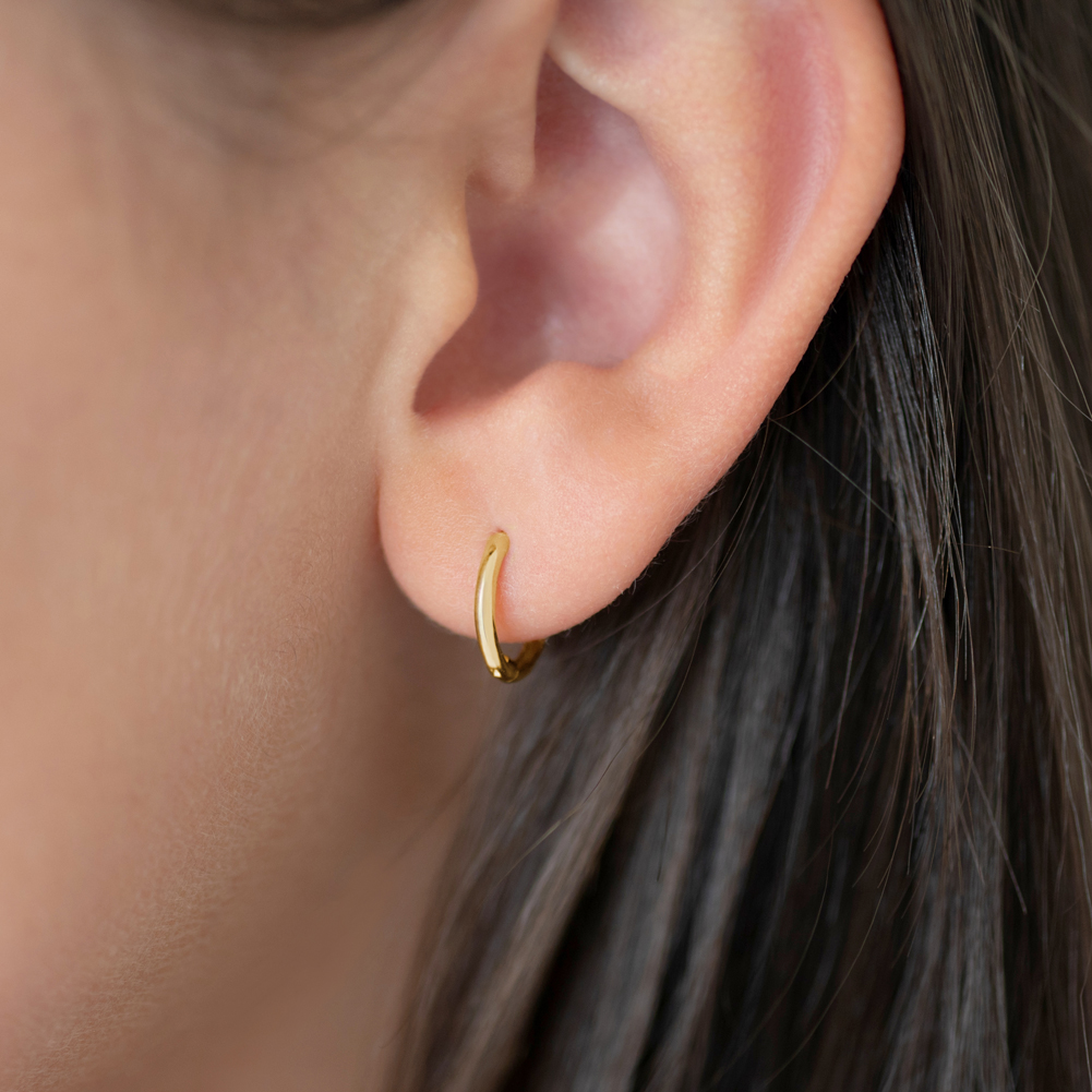 thumbnail video image 2 of The Perfect Tiny Hoop Baby & Toddler Earrings 9mm Hoop - 14k Gold, 2 of 6