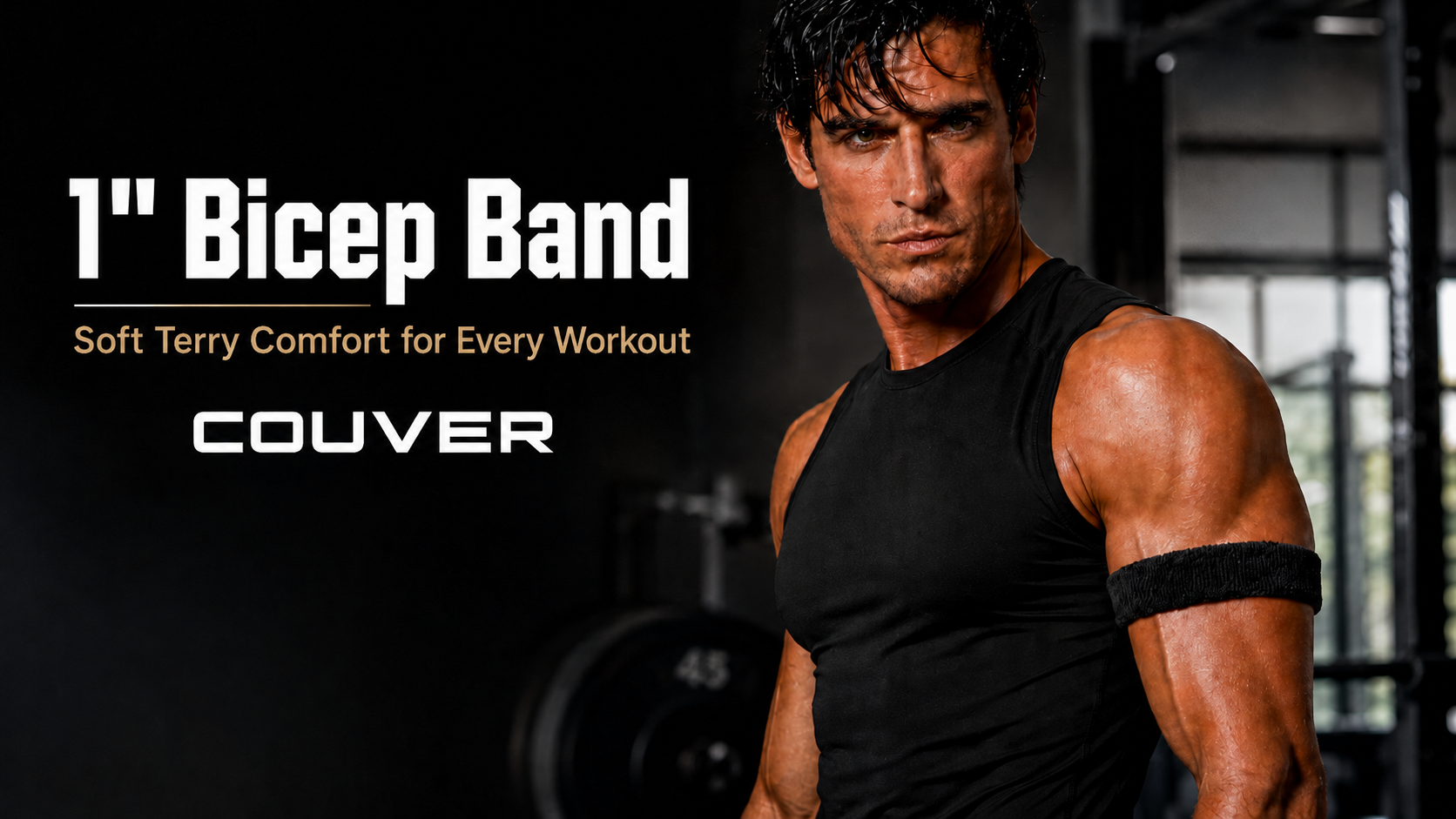 thumbnail video image 2 of COUVER 1 inch Soft Cotton Terry Stretchable Bicep/Arm Band, Red (1 Pair), 2 of 8