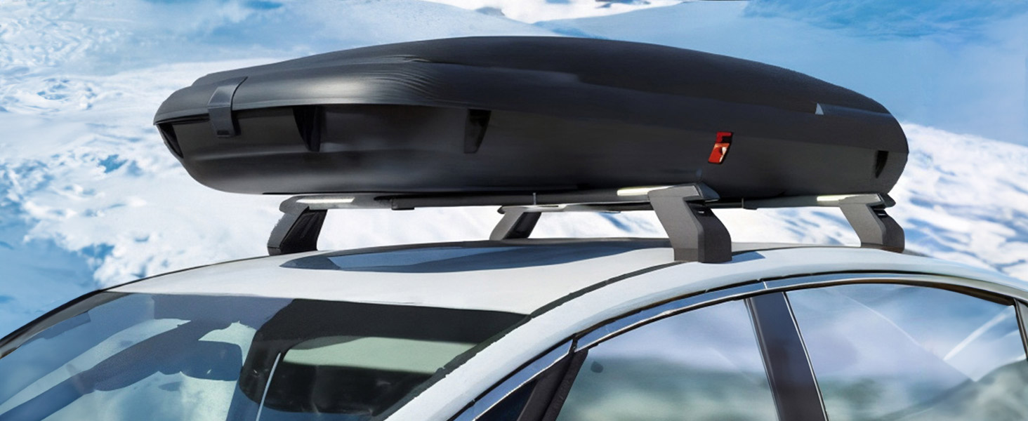 thumbnail video image 2 of OMAC Car Roof Box 14 Cubic Ft. Rooftop Cargo Carrier Roof Mount Storage Box Black, 2 of 7