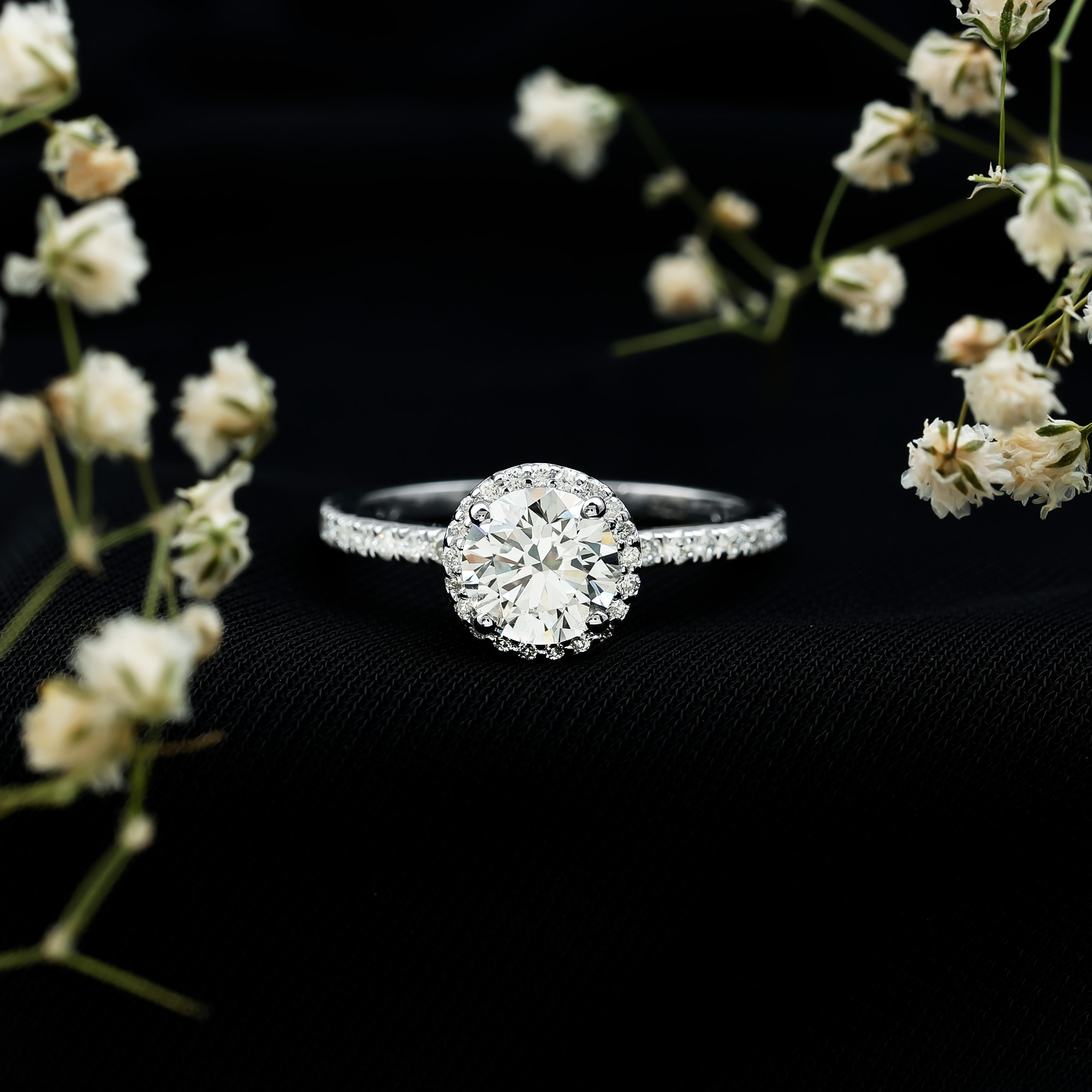 thumbnail video image 2 of Rosec Jewels Round Moissanite Engagement Ring with Halo - Round Moissanite Ring for Women - D-VS1 Quality Certified, 14K White Gold, US 9.50, 2 of 9