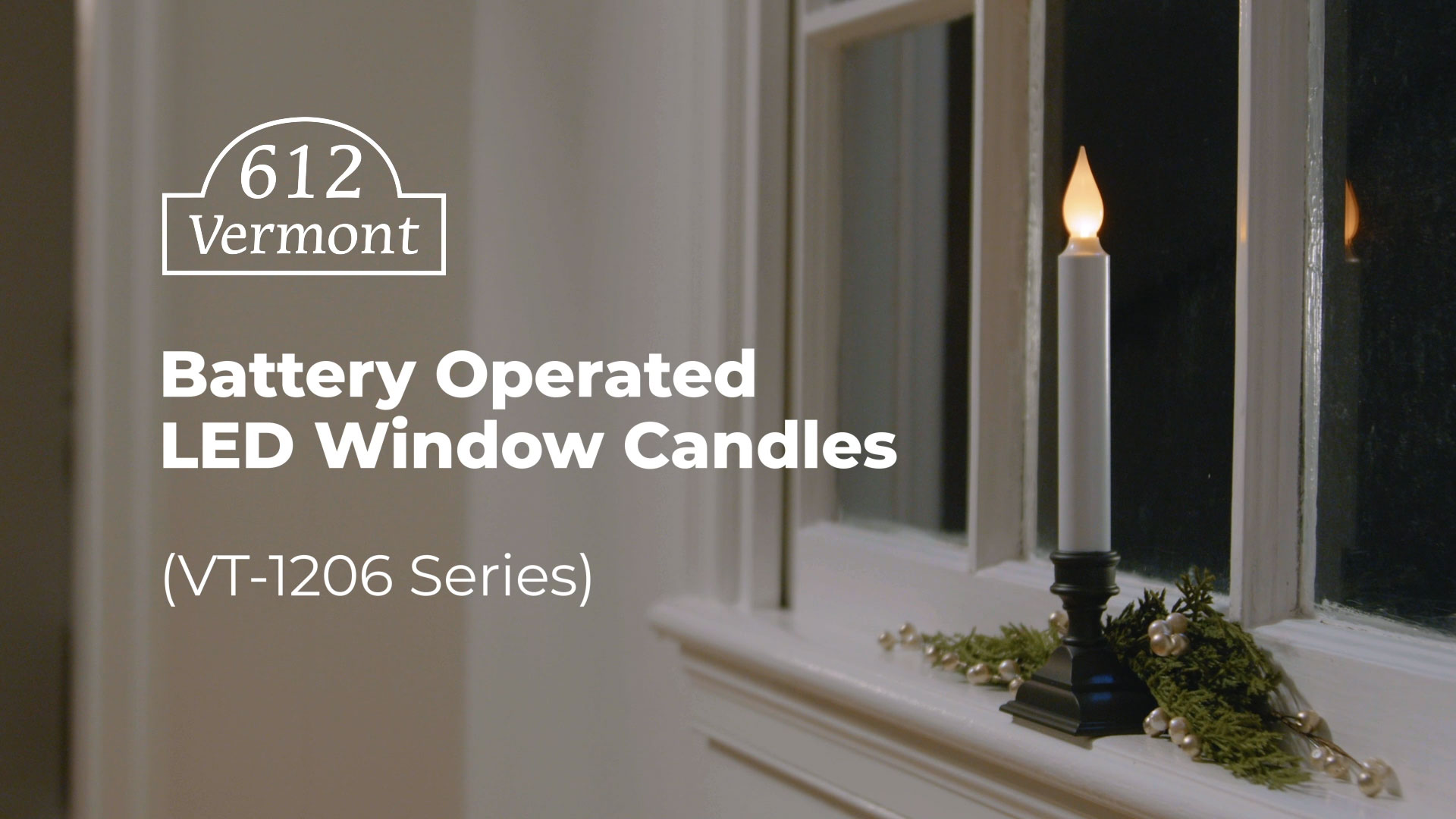 thumbnail video image 2 of 612 Vermont Battery Operated LED Window Candles, Amber Flicker Flame, Auto Timer, Pack of 4 (Pewter), 2 of 6