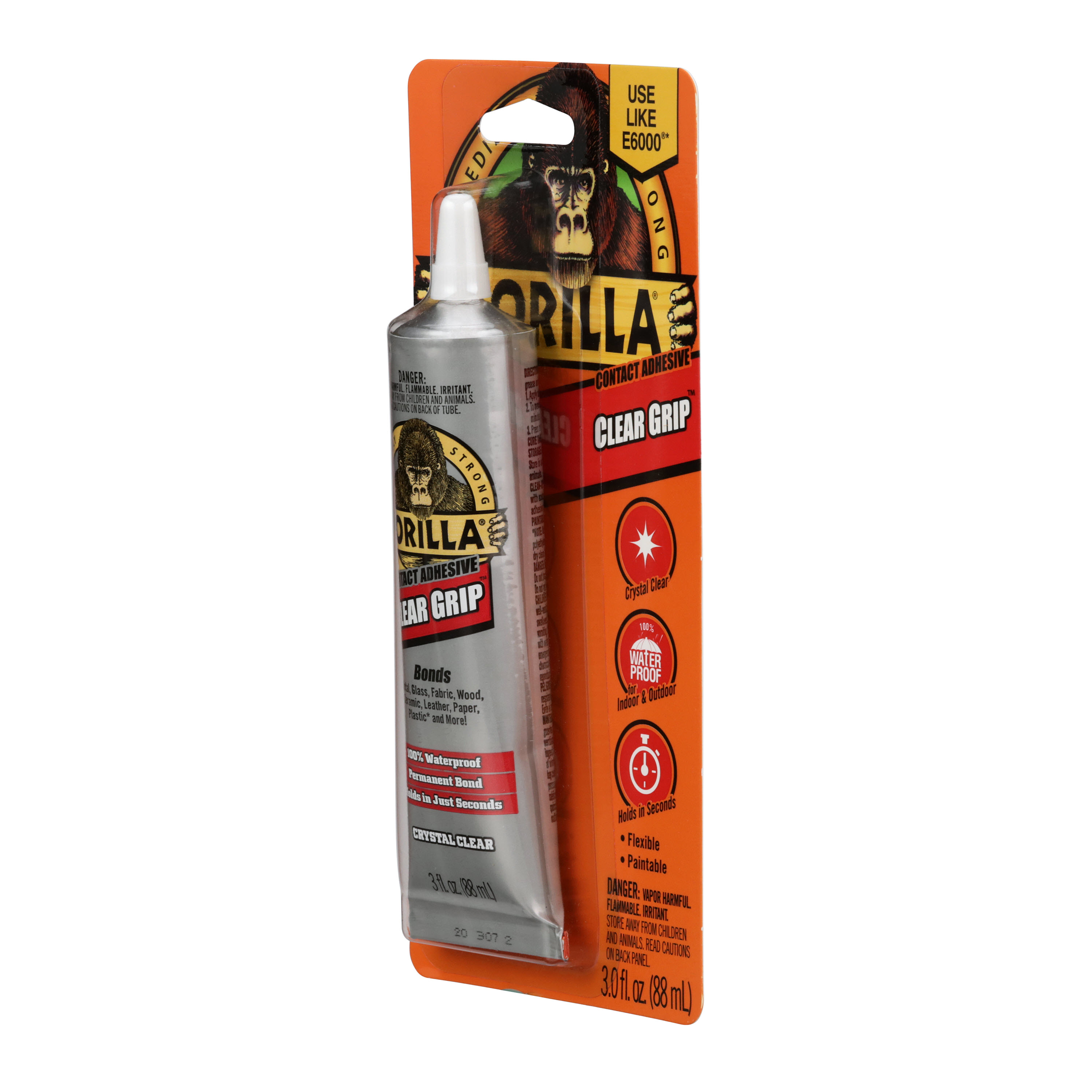 Gorilla Clear Grip Contact Adhesive, Waterproof, 3 ounce, Clear, (Pack of 3)