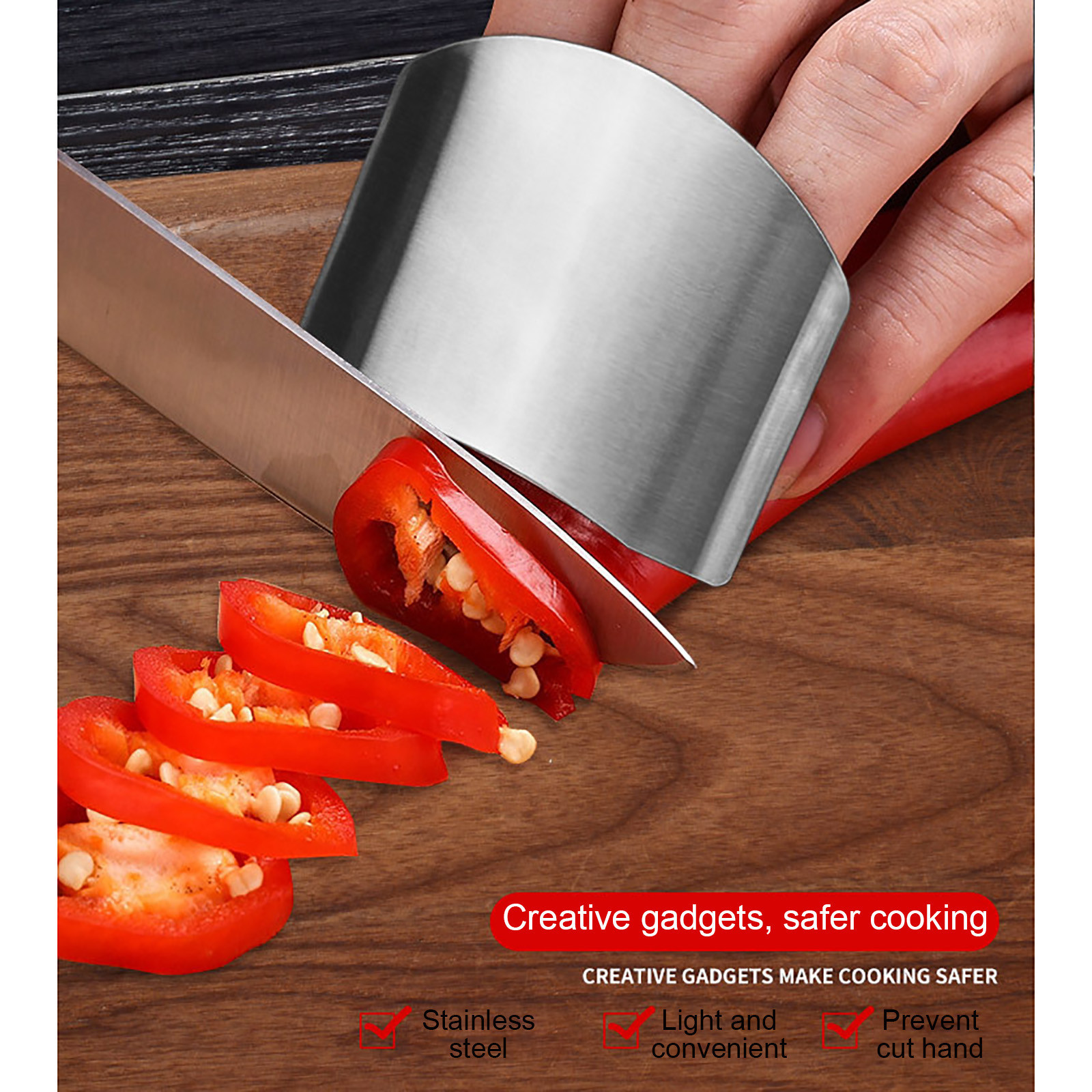 thumbnail video image 2 of 2pcs Stainless Steel Anti-Cutting Finger Guard - Ergonomic Kitchen Hand Protector, Rust-Resistant Gadget, Comfortable & Durable, Perfect for Chopping, Slicing & Prep, 2 of 10