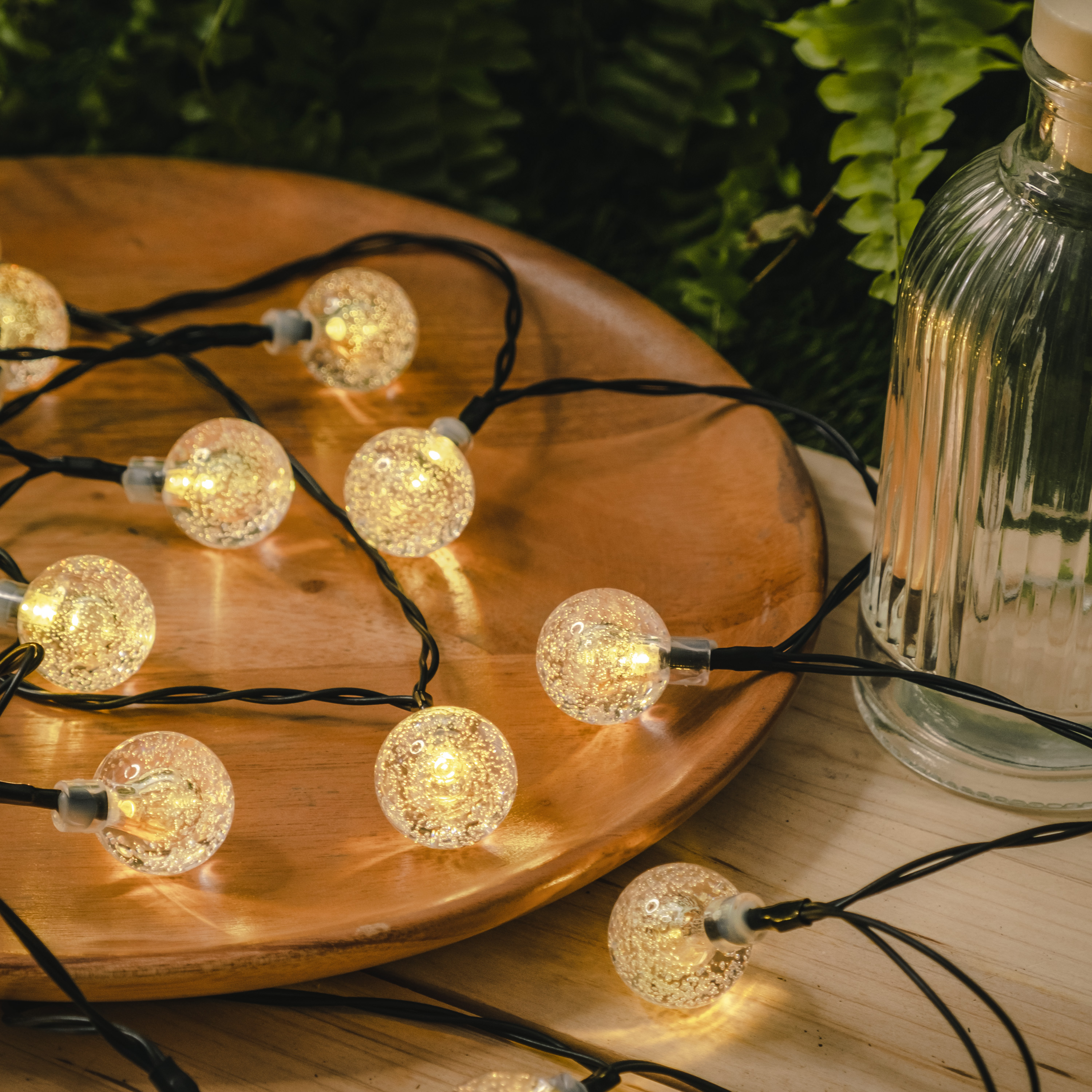 thumbnail video image 2 of Mainstays 30ct Solar Garden Decorative Globe Bubble Warm White String Lights, 2 of 12