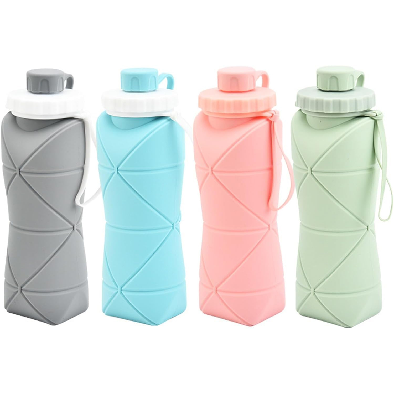 thumbnail video image 2 of Collapsible Silicone Travel Water Bottle 20oz (600ml) Reuseable Leakproof Foldable Sports Bottle with Carrying Strap Green, 2 of 9