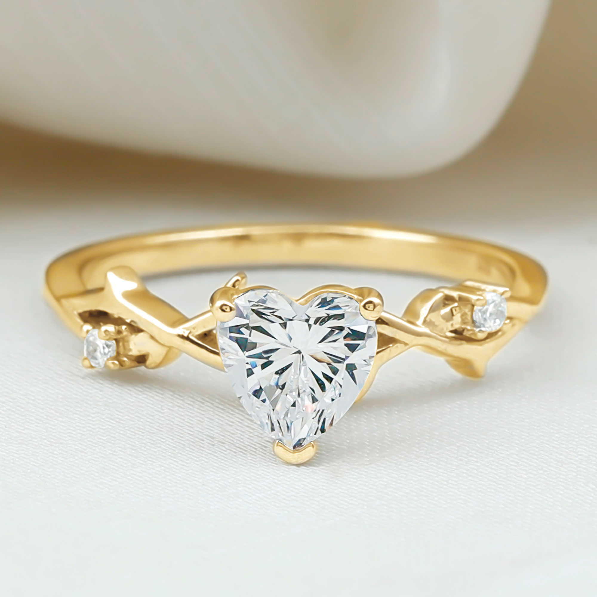 thumbnail video image 2 of Rosec Jewels Lab Created Diamond Heart Engagement Ring - 7 mm - 1 Ct - EF-VS Quality, 14K Yellow Gold, US 3.00, 2 of 8