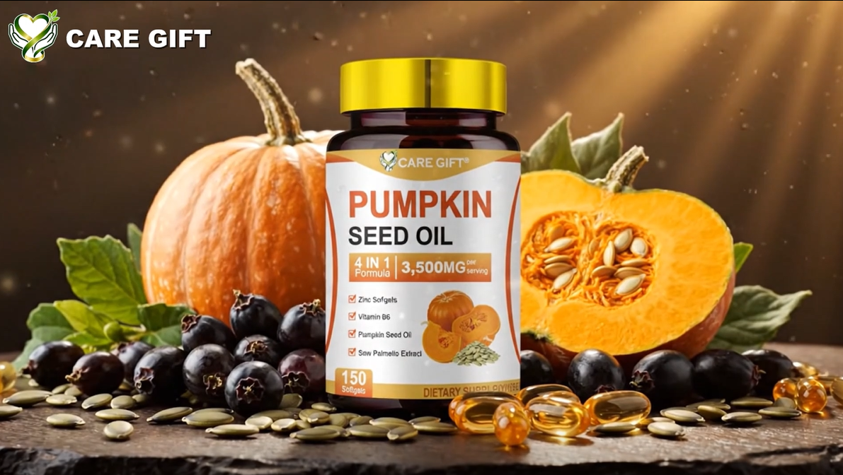 thumbnail video image 2 of Pumpkin Seed Oil with Saw Palmetto, Zinc Vitamin B6, 3500mg 4-in-1 Advanced Formula, Cold Pressed Essential Fatty Supports Immune Hair Urinary Bladder Prostate Health, 150 Softgels, 2 of 12