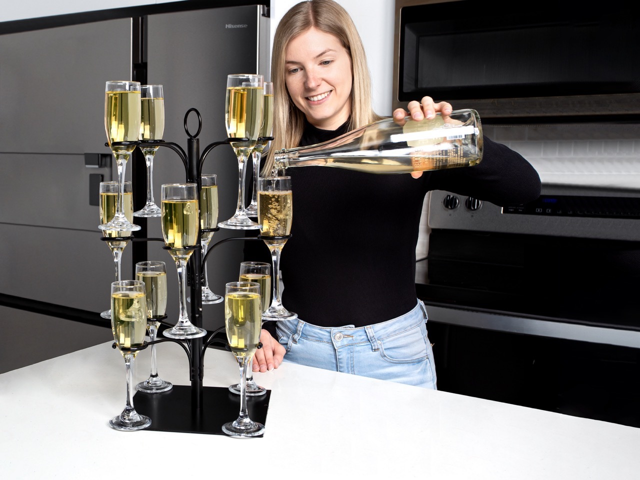 thumbnail video image 2 of Ksestor 3-Tier Cocktail Tree Stand, Champagne Tower for Home Bar, Holds 12 Glasses, 1 Set, 2 of 7