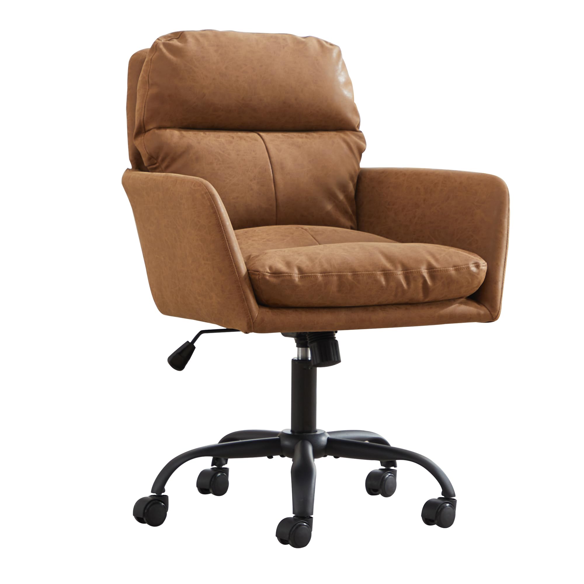 thumbnail video image 2 of Peispie Big and Tall Office Chair 380lbs, Swivel Computer Desk Chair Mid-Back, Thick Padded Vanity Chair, Pink, 2 of 9