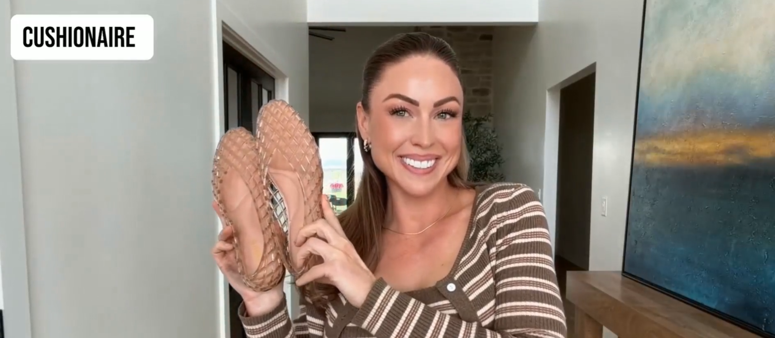 thumbnail video image 2 of Cushionaire Siesta Modern Lattice Ballet Flats for Women, Comfortable Slip On Pointed Toe Womens Jelly Shoes, 2 of 20