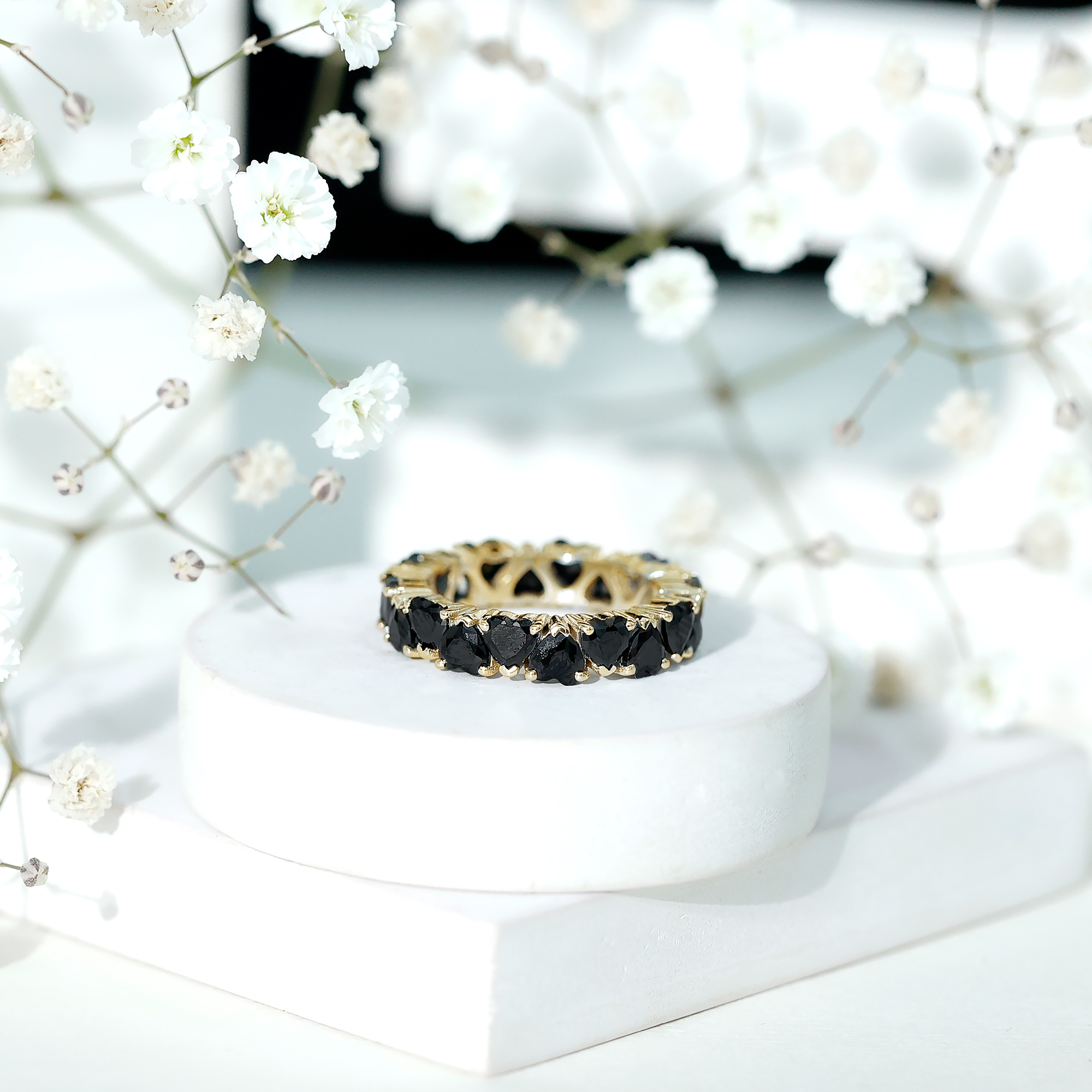 thumbnail video image 2 of Rosec Jewels Heart Shape Black Spinel Full Eternity Ring - AAA Quality - August Birthstone, 18K White Gold, US 3.00, 2 of 9