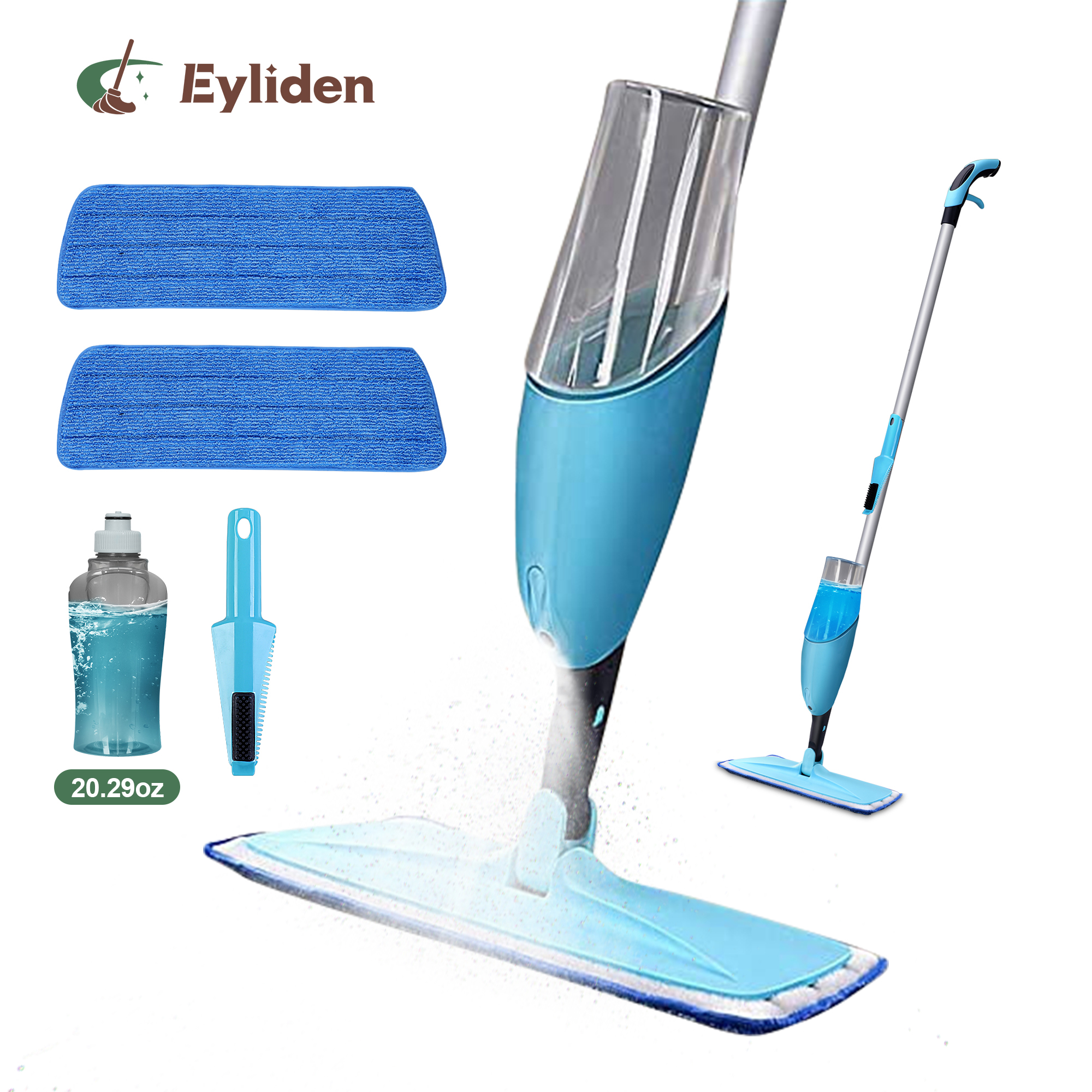 thumbnail video image 2 of Eyliden Upgraded Spray Mops for Hardwood Floor Cleaning, 2 Reusable Refills, 22oz Refillable Bottle, Blue, 2 of 10
