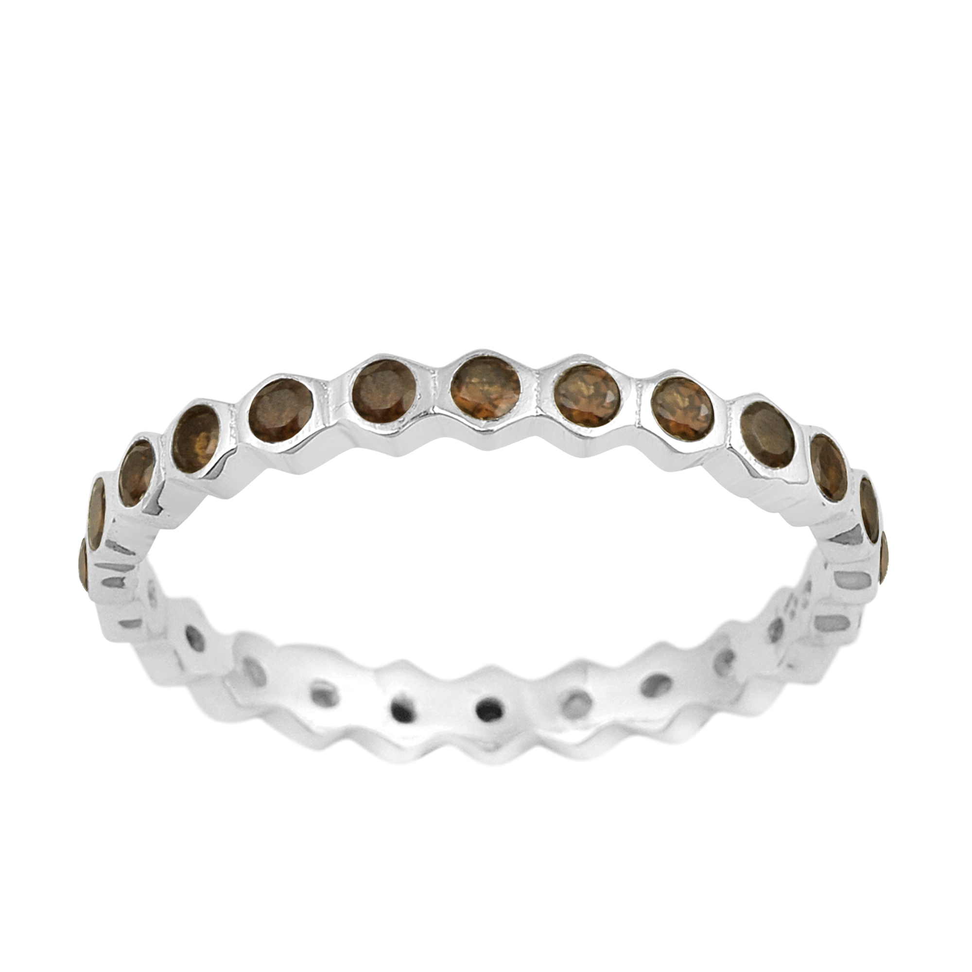 thumbnail video image 2 of 2mm Round Shape Smoky Quartz Gemstone 925 Sterling Silver Full Eternity Women Stackable Ring, 2 of 7