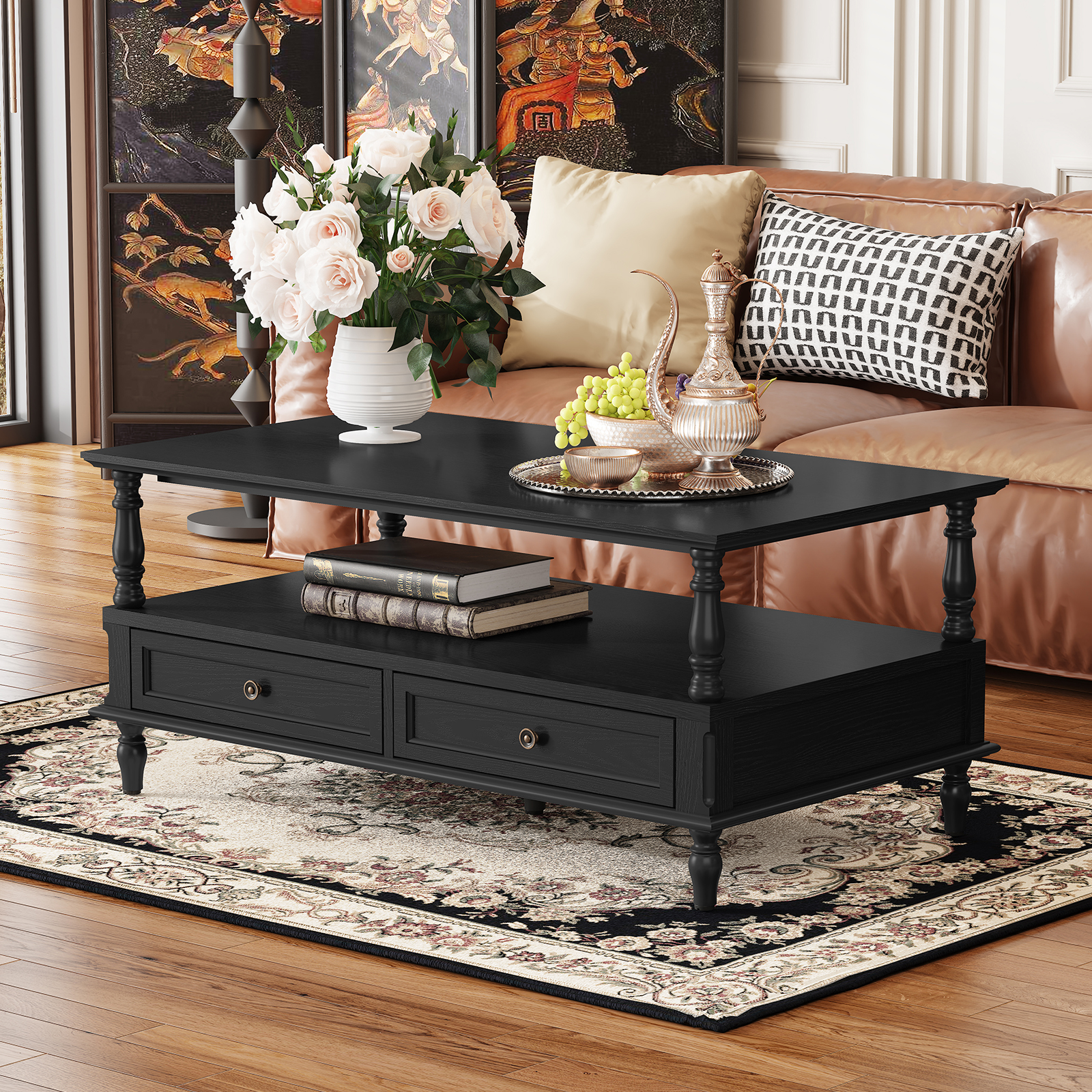 thumbnail video image 2 of HLR 41" Mid Century Modern Coffee Table with Drawer Storage, Assembled Wood Center Table for Living Room, Black, 2 of 14