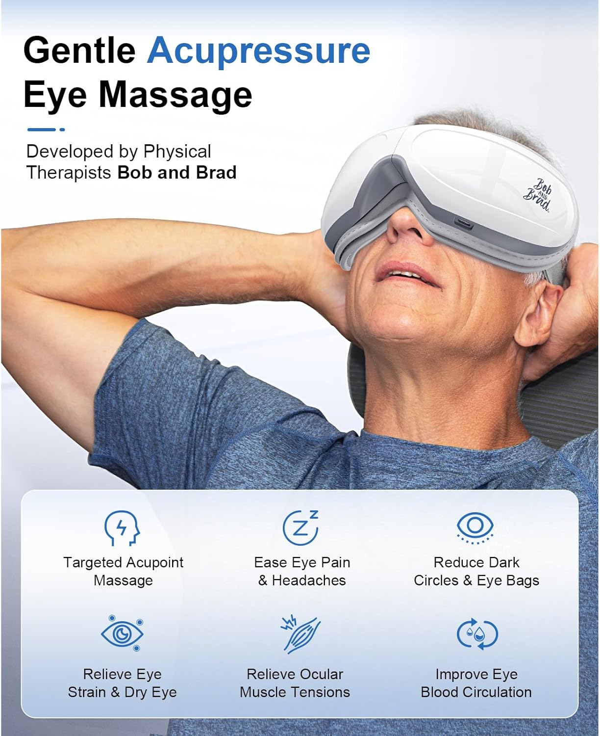thumbnail video image 2 of Bob and Brad Eye Massager, EyeOasis 2 Plus - Eye Massager for Migraines with Remote, Heat, Compression, Music, Heated Eye Massage Mask for Dry Eyes Relief, Improve Sleep, 2 of 8
