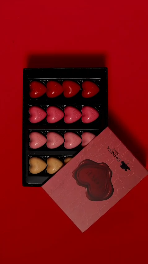 thumbnail video image 2 of OMNIYA Delicacy Heart-Shaped Cream-Filled Milk Chocolates Gift Box, Assorted Flavors, Valentine's Day, 16 Count, 2 of 6